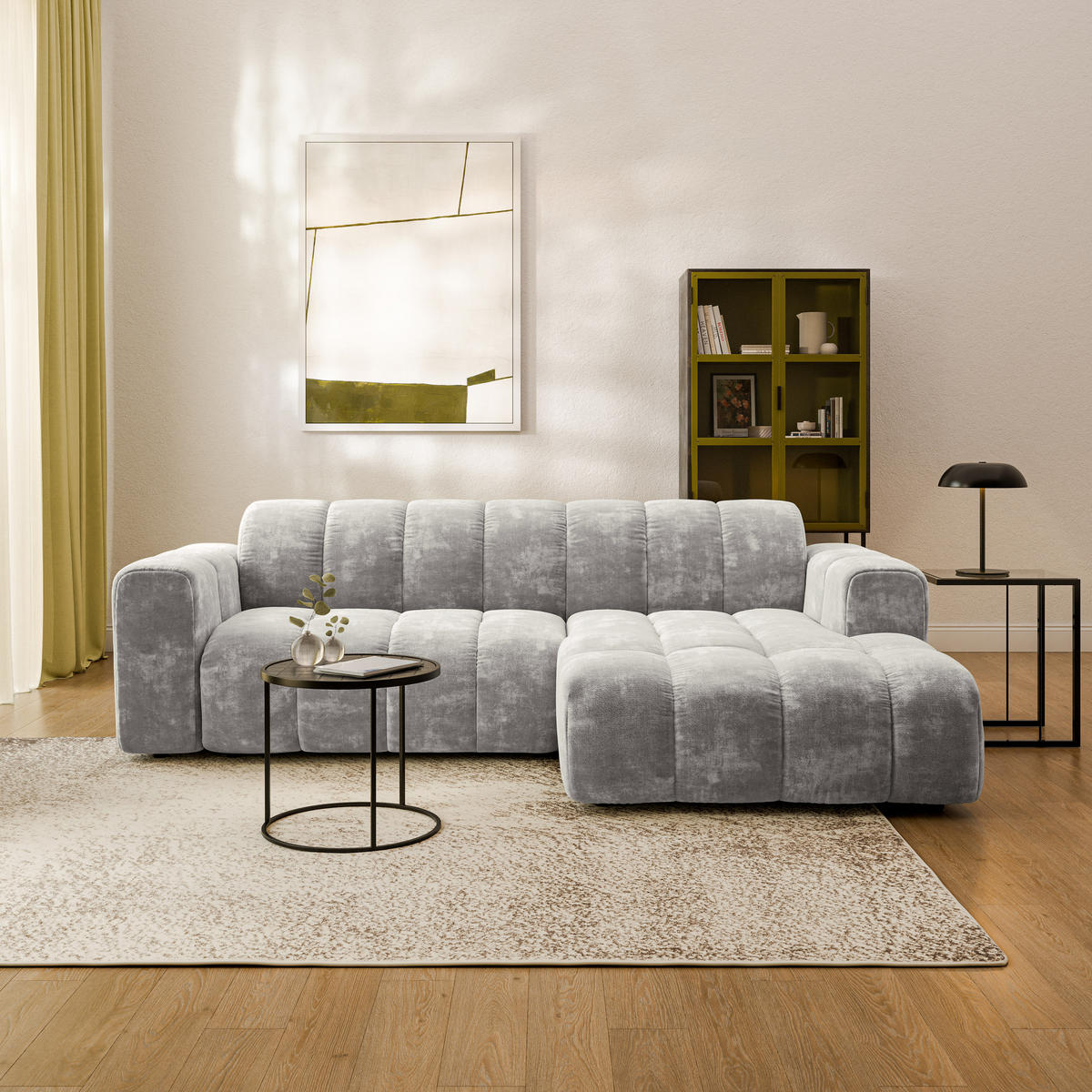 ECKSOFA TISI Hellgrau Chenille - Hellgrau, Holz (274/165cm) - MASSENO