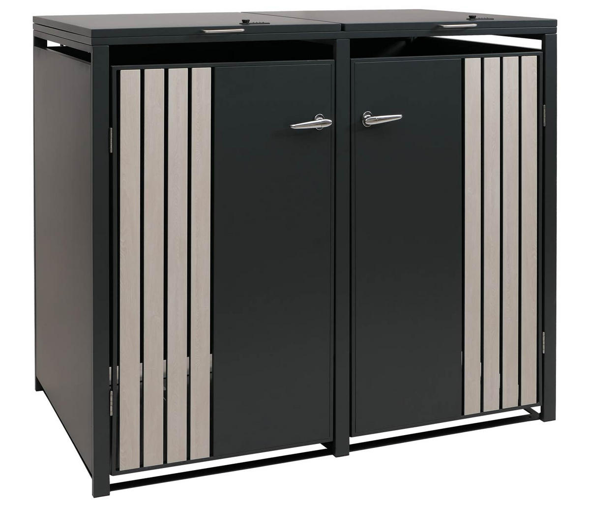 2ER-MÜLLTONNENVERKLEIDUNG Anthrazit, Hellbraun - Hellbraun/Anthrazit, Metall (132/122/84cm) - MCW