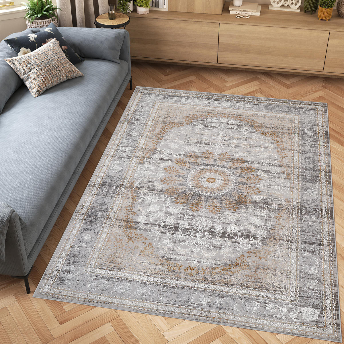 TEPPICH HERA Grau Beige 140/200 cm - Beige/Grau, Textil (140/200cm) - Tapiso