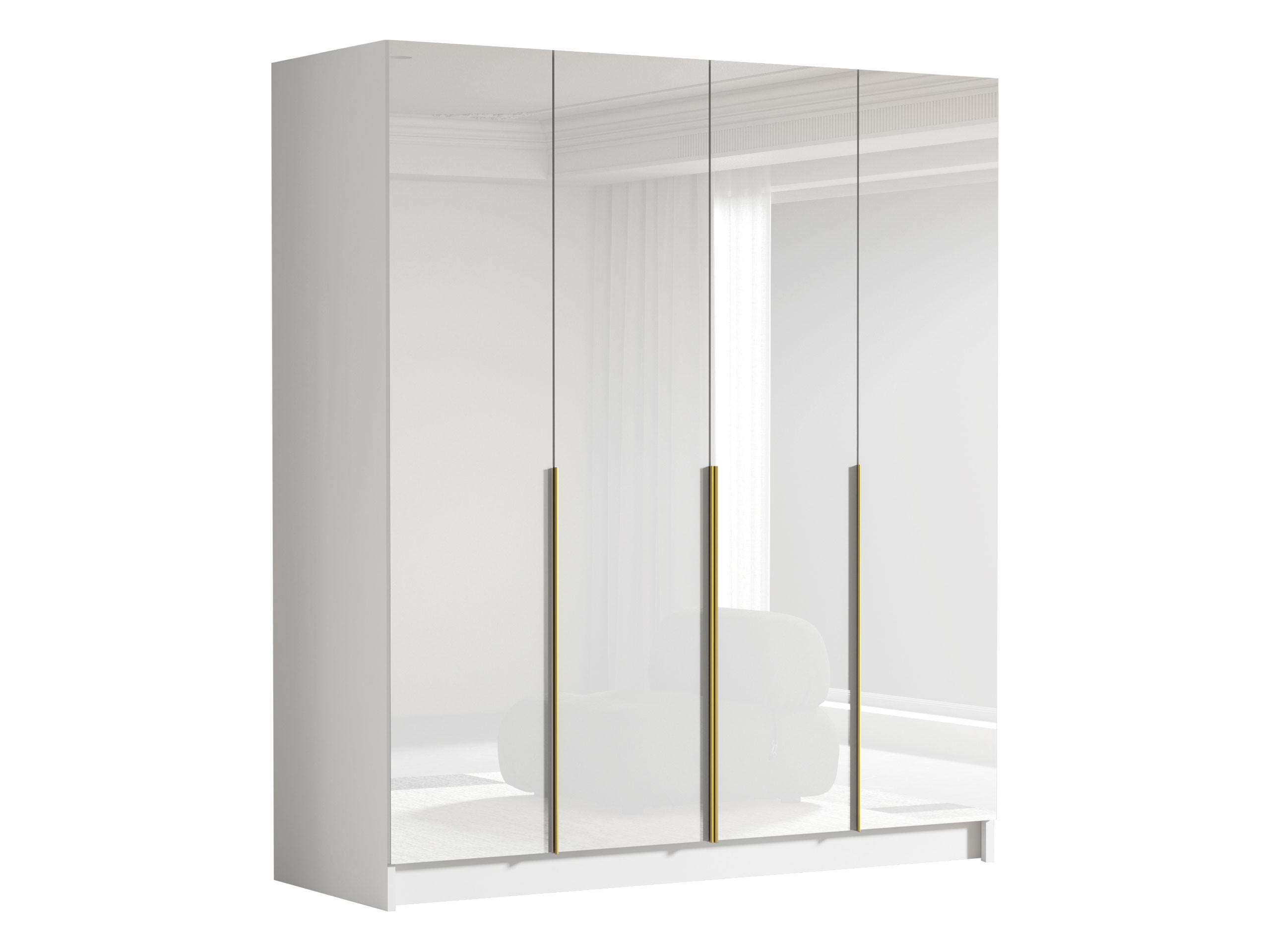 KLEIDERSCHRANK Santi I - Weiß Hochglanz/Goldfarben, Holzwerkstoff/Metall (200/215/58cm) - MIRJAN24