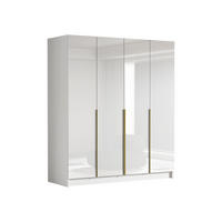 KLEIDERSCHRANK Santi I - Weiß Hochglanz/Goldfarben, Holzwerkstoff/Metall (200/215/58cm) - MIRJAN24