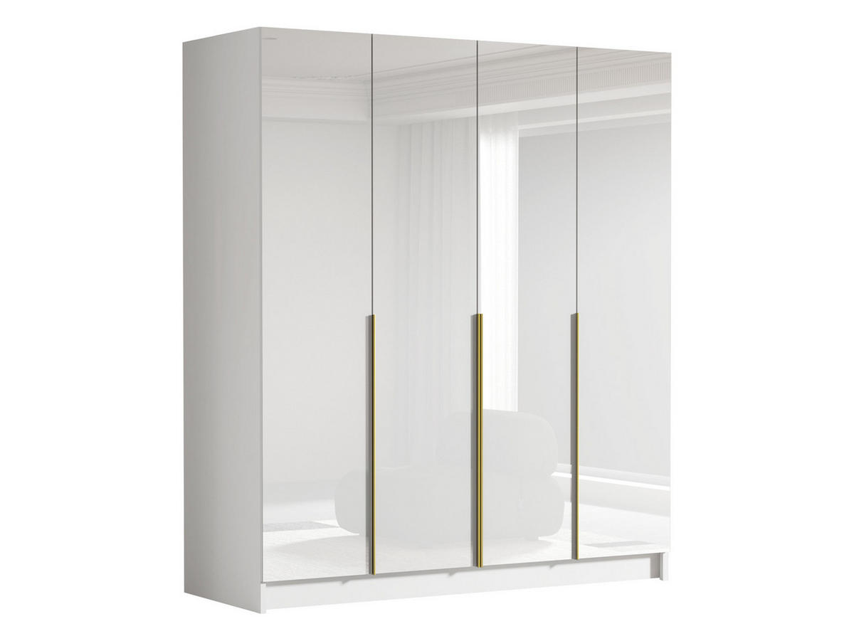 KLEIDERSCHRANK Santi I - Weiß Hochglanz/Goldfarben, Holzwerkstoff/Metall (200/215/58cm) - MIRJAN24