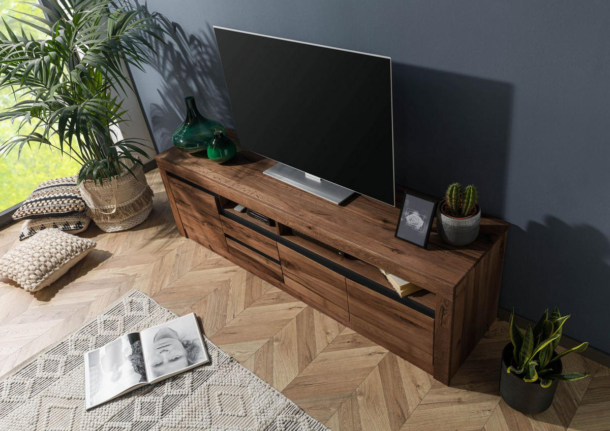 TV-BOARD Wild-/ Zerreiche 185x45x55 tabacco brown geölt MONTREUX #330 - Braun, Holz (45/55/185cm) - Massivmoebel24