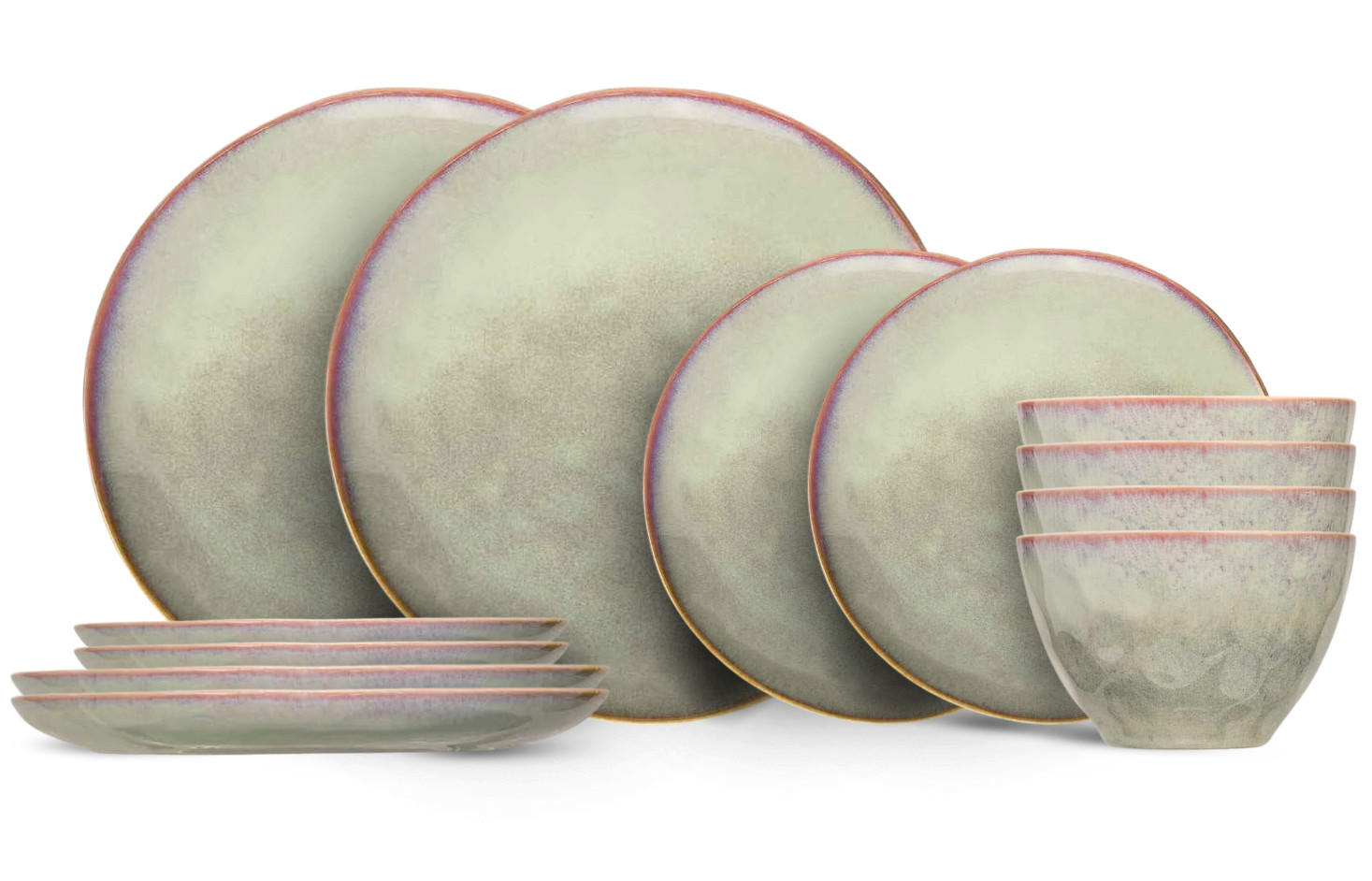 COSY & Trendy Geschirrset Trentino 12-teilig / 4 Personen - 4 Speiseteller, 4 Frühstücksteller und 4 Suppenschalen - Grün, Keramik (2/2/1cm) - Cosy & Trendy