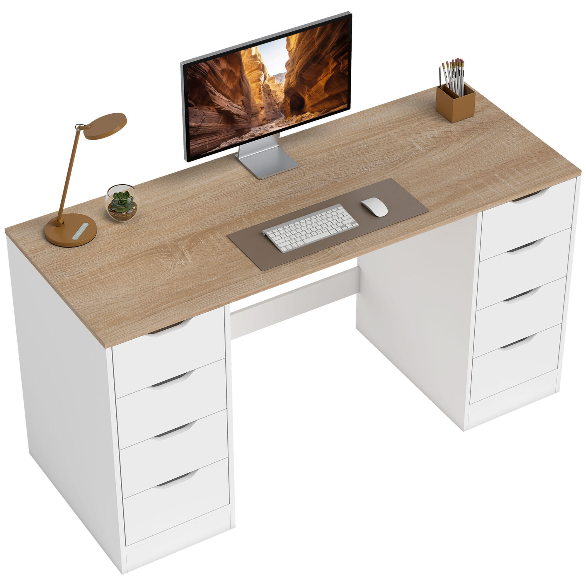 COMPUTERTISCH DE-09133 mit 8 Schubladen Weiß - Weiß, Holzwerkstoff (53/140/75cm) - ComfortXL