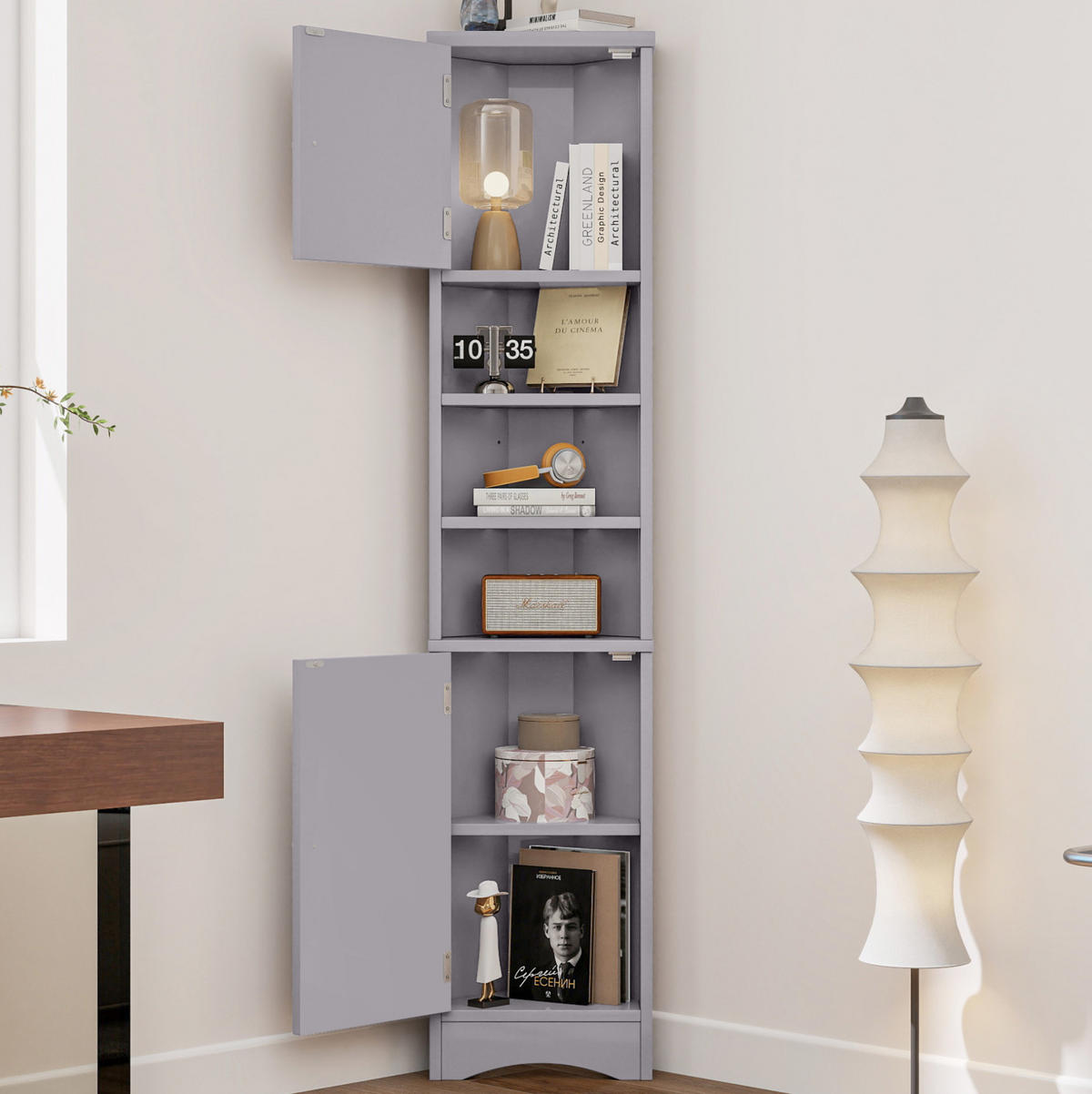 ECKSCHRANK 36.5x24.5x170cm in Grau, mit 2 Türen & verstellbaren Regalen - Grau, Holzwerkstoff (24.5/170/36.5cm) - Modfu