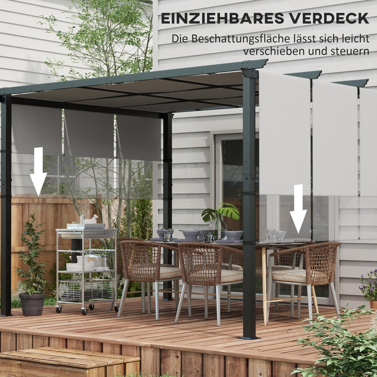 PERGOLA Stahl Polyester Hellgrau - Dunkelgrau/Hellgrau, Textil/Metall (296/235/357cm) - Outsunny