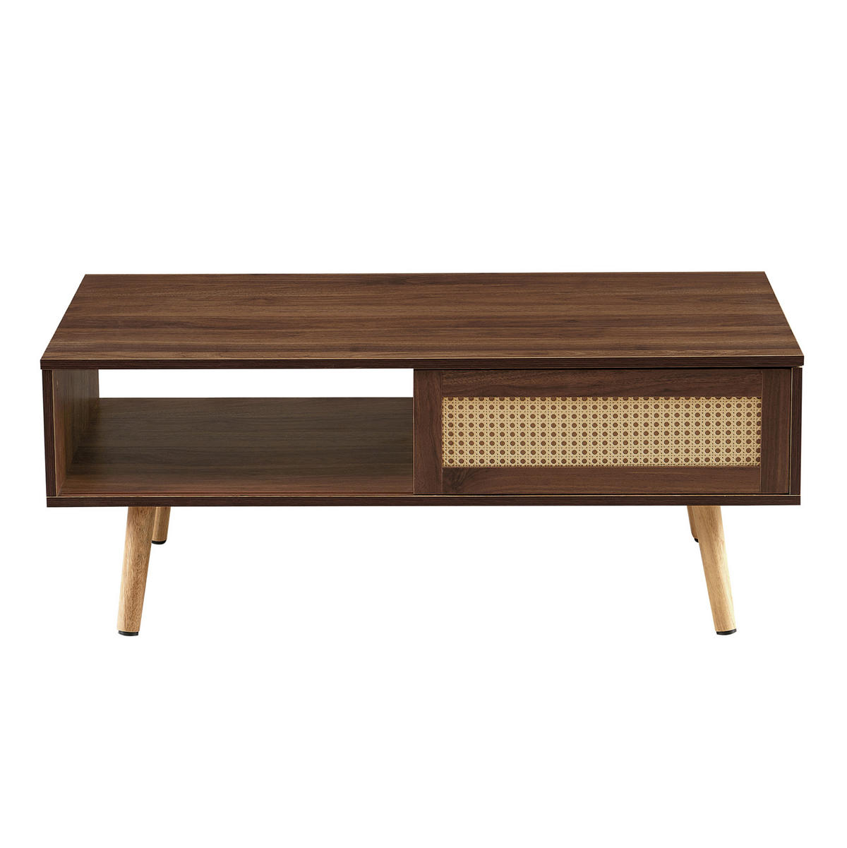 KONFERENČNÍ stolek 105/55/40 cm hnědý z MDF s ratanovými posuvnými dvířky - hnědá, kompozitní dřevo (105/55/40cm) - OKWISH