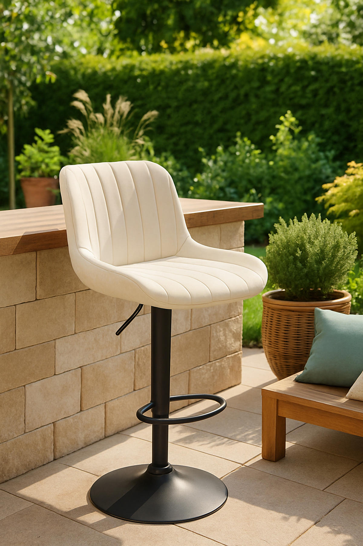 BARHOCKER Lento Gestell schwarz Samt Creme - Schwarz/Naturfarben, Textil/Metall (50/108/50cm) - TPFLiving