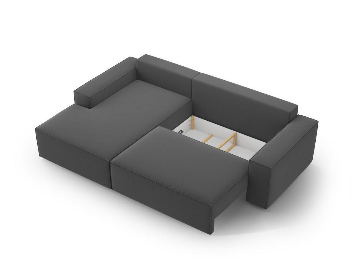 ECKSOFA ausklappbar links mit Container Jodie aus Samt grau 3 Sitzplätze - Grau, Textil (246/151cm) - Micadoni