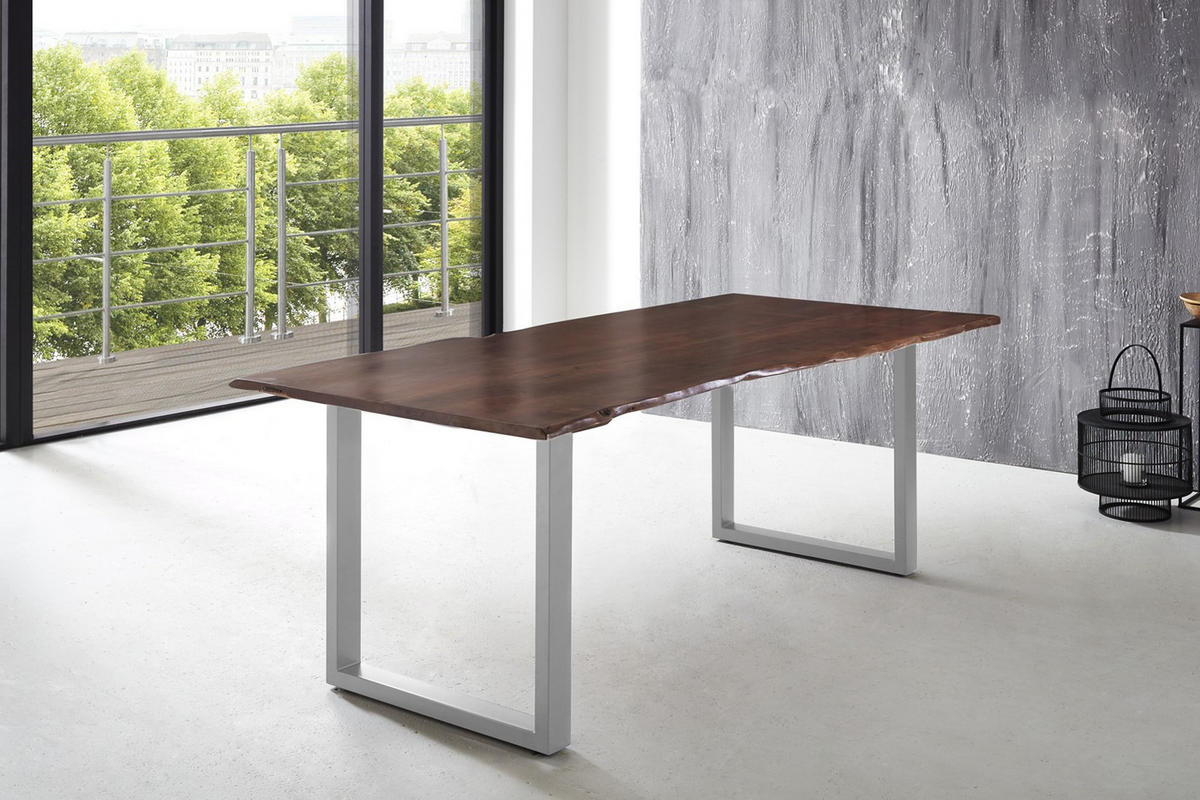 ESSTISCH LUBIN - Silberfarben/Braun, Holz/Metall (100/240/77cm) - SAM