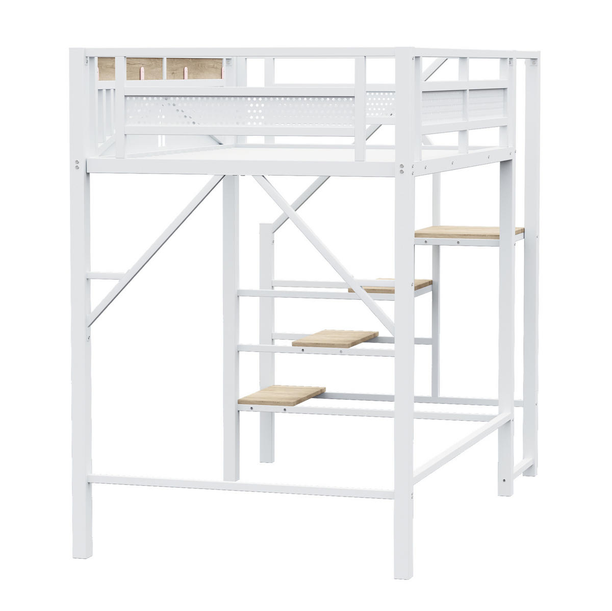 HOCHBETT 140/200 cm in Weiß – mit Rausfallschutz, seitlicher Leiter und Stauraum - Weiß, Metall (140/200cm) - BEAOK