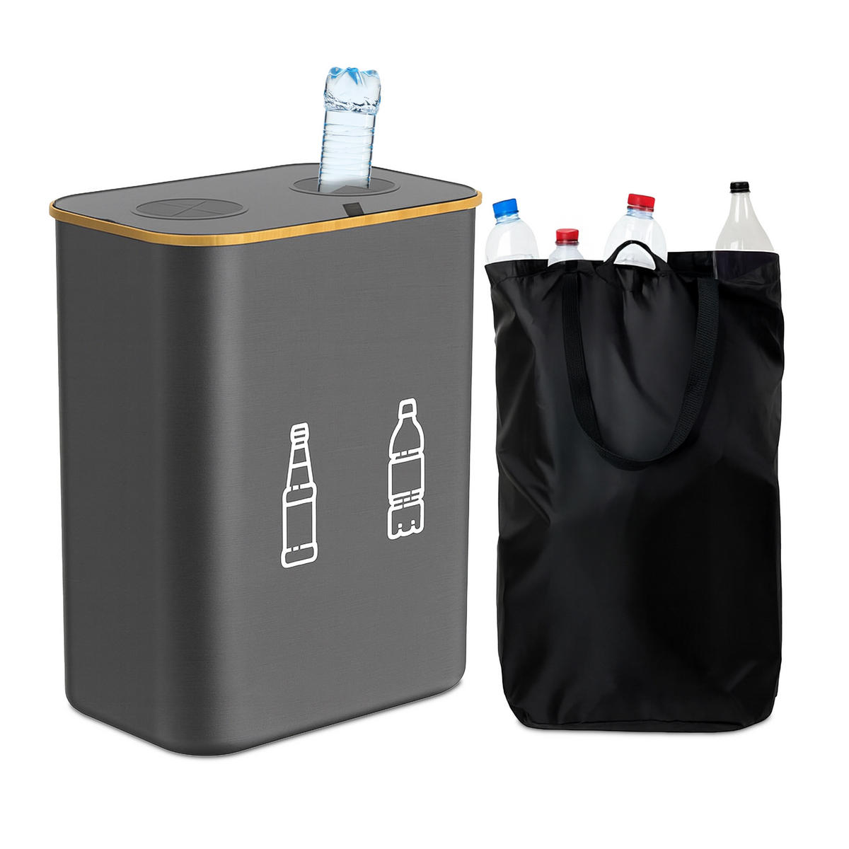 PFANDFLASCHEN-SAMMELBEHÄLTER - Grau, Holz/Kunststoff (57/70/37cm) - Relaxdays