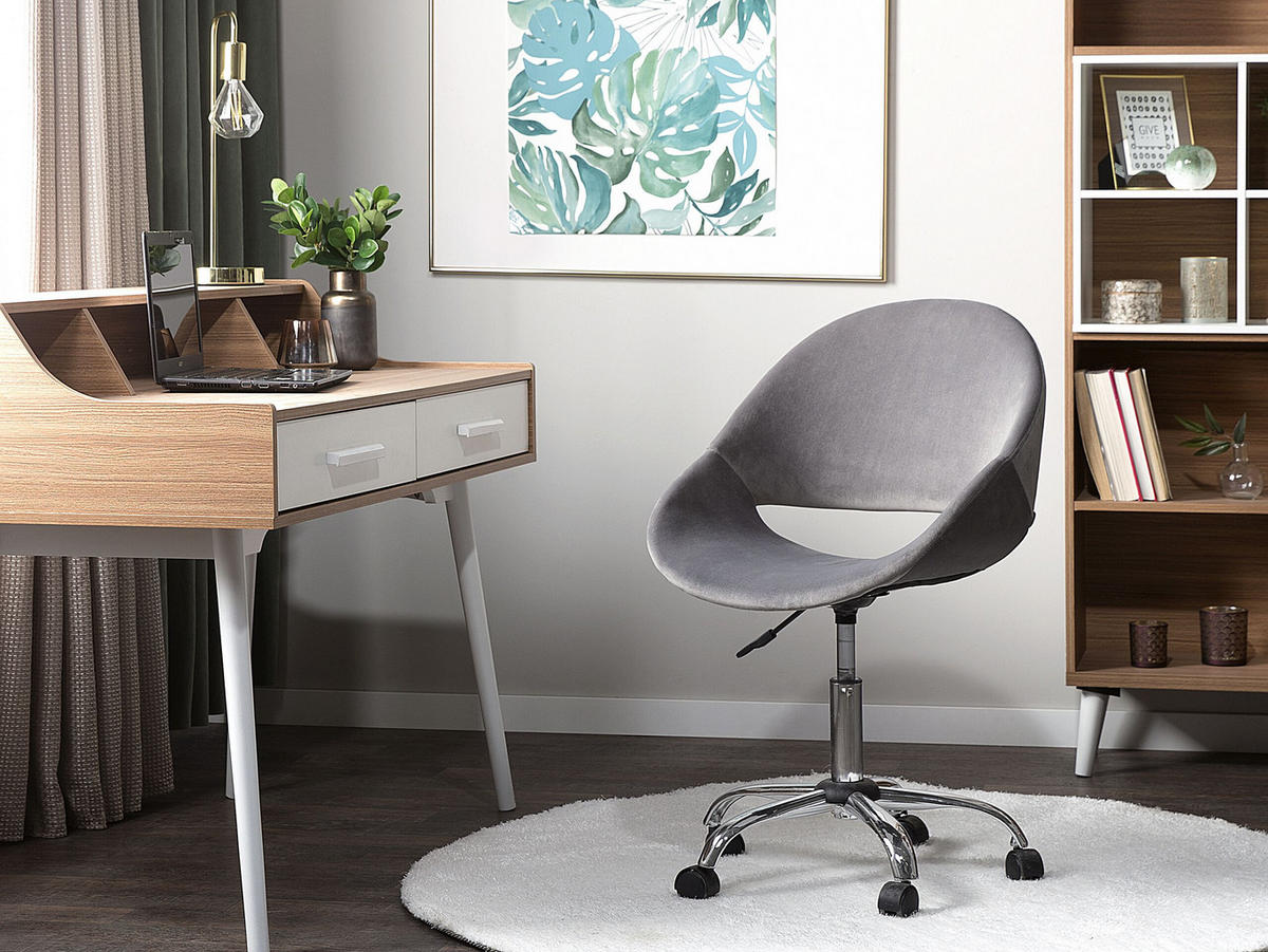 BÜROSTUHL Samtstoff Grau Selma - Grau, Textil/Metall (62/84/62cm) - Beliani