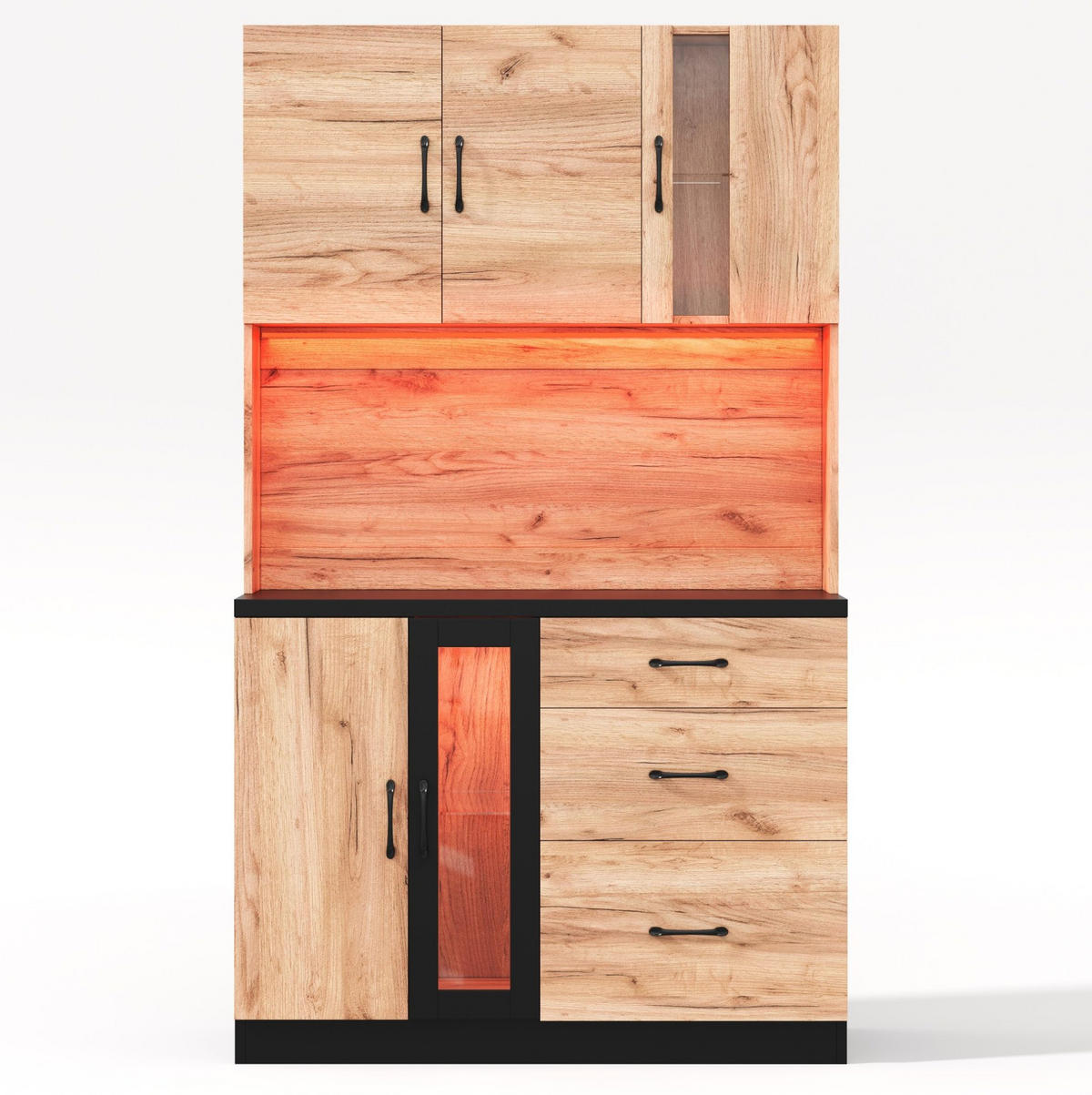 BUFFETSCHRANK 105/40/180 cm mit LED-Beleuchtung, Steckdose, verstellbaren Einlegeböden aus MDF, Neutral - Naturfarben, Holzwerkstoff (105/180/40cm) - Redom
