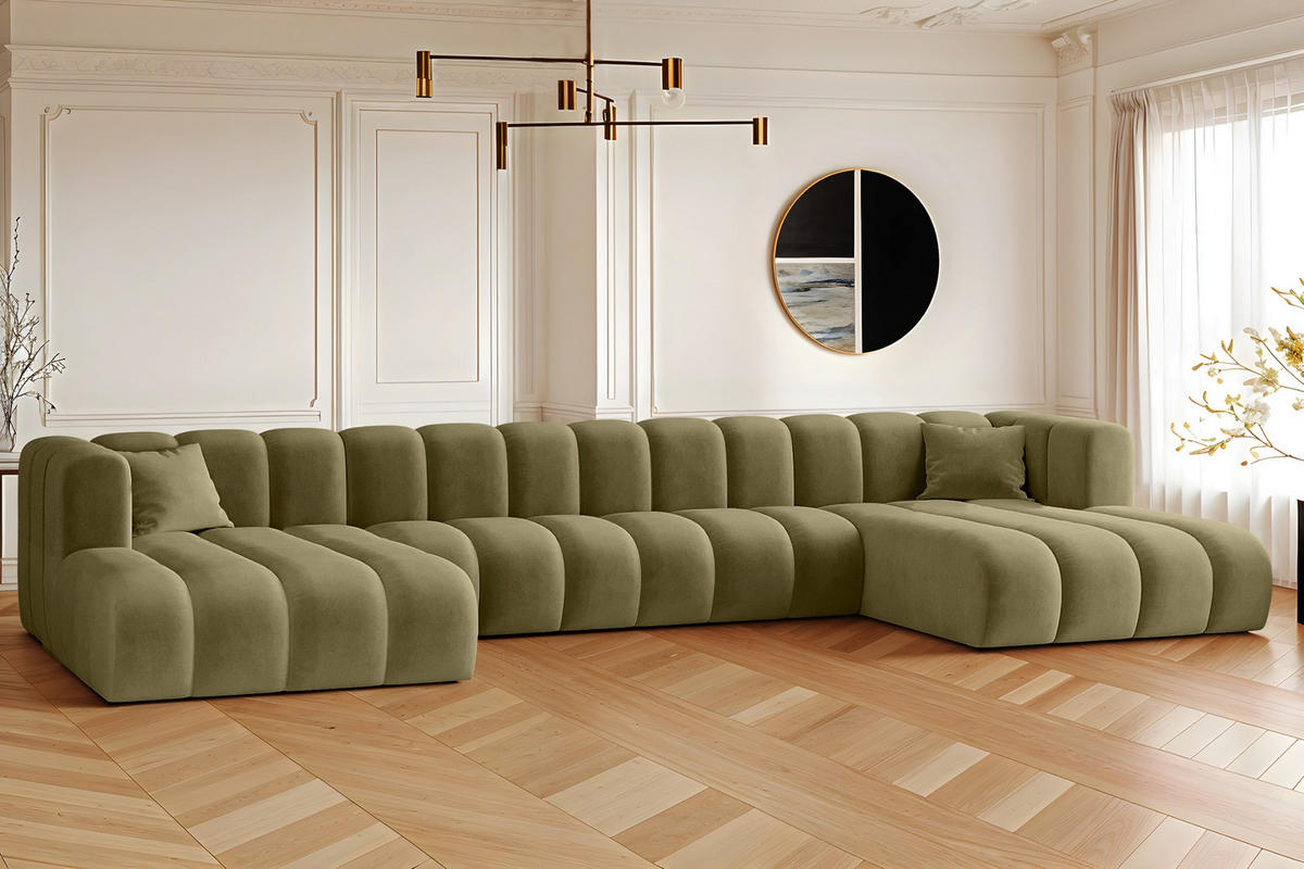 ECKSOFA, U-from, Sofa Grand U XL modular stoff Salvador Olive - Olivgrün, Holz (179/408cm) - Kaiser Möbel