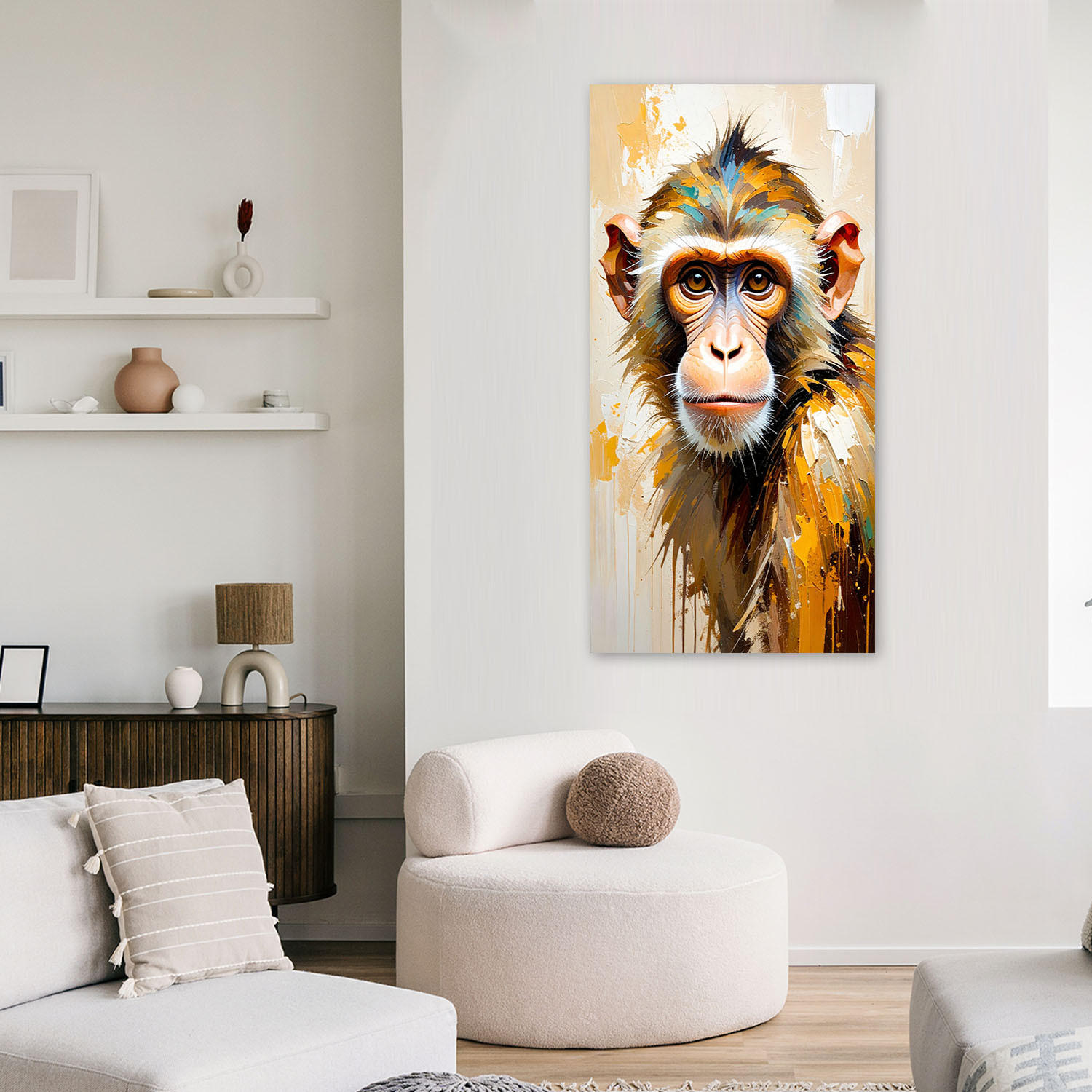LEINWANDBILD Bunte Affen Tiere Afrika 50x100cm - Beige, Textil (50/100cm) - Feeby