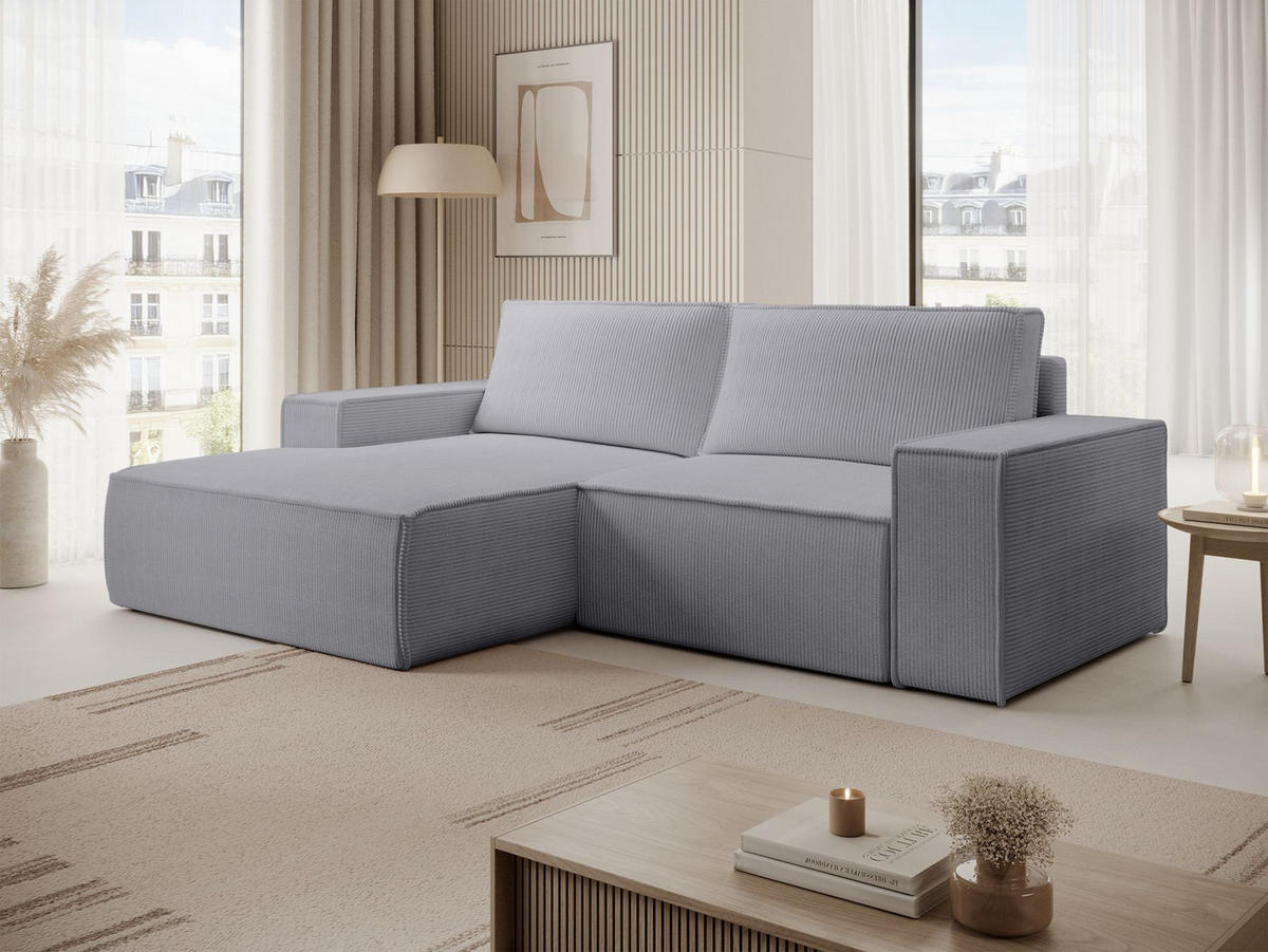 ECKSOFA Farese Mini mit Cordbezug Hellgrau, links - Hellgrau/Schwarz, Textil (240/167cm) - Selsey
