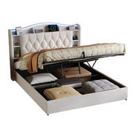 POLSTERBETT 140/190 cm beige mit Stauraum, LED und USB - Beige, Holz