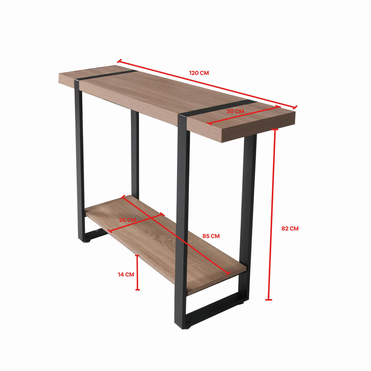 KONSOLENTISCH SINTRA /120X30 cm - Gebleichte Eiche Dekor und schwarzes Metall - Sonoma Eiche, Holzwerkstoff (80/80/20cm) - Weber Industries