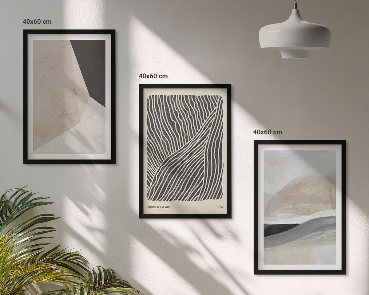 BILDER SET 3er Set - 40x60 cm Schwarzer Rahmen - Abstrakte Muster in Beige und Grau - Schwarz, Kunststoff (40/60cm) - TULUP