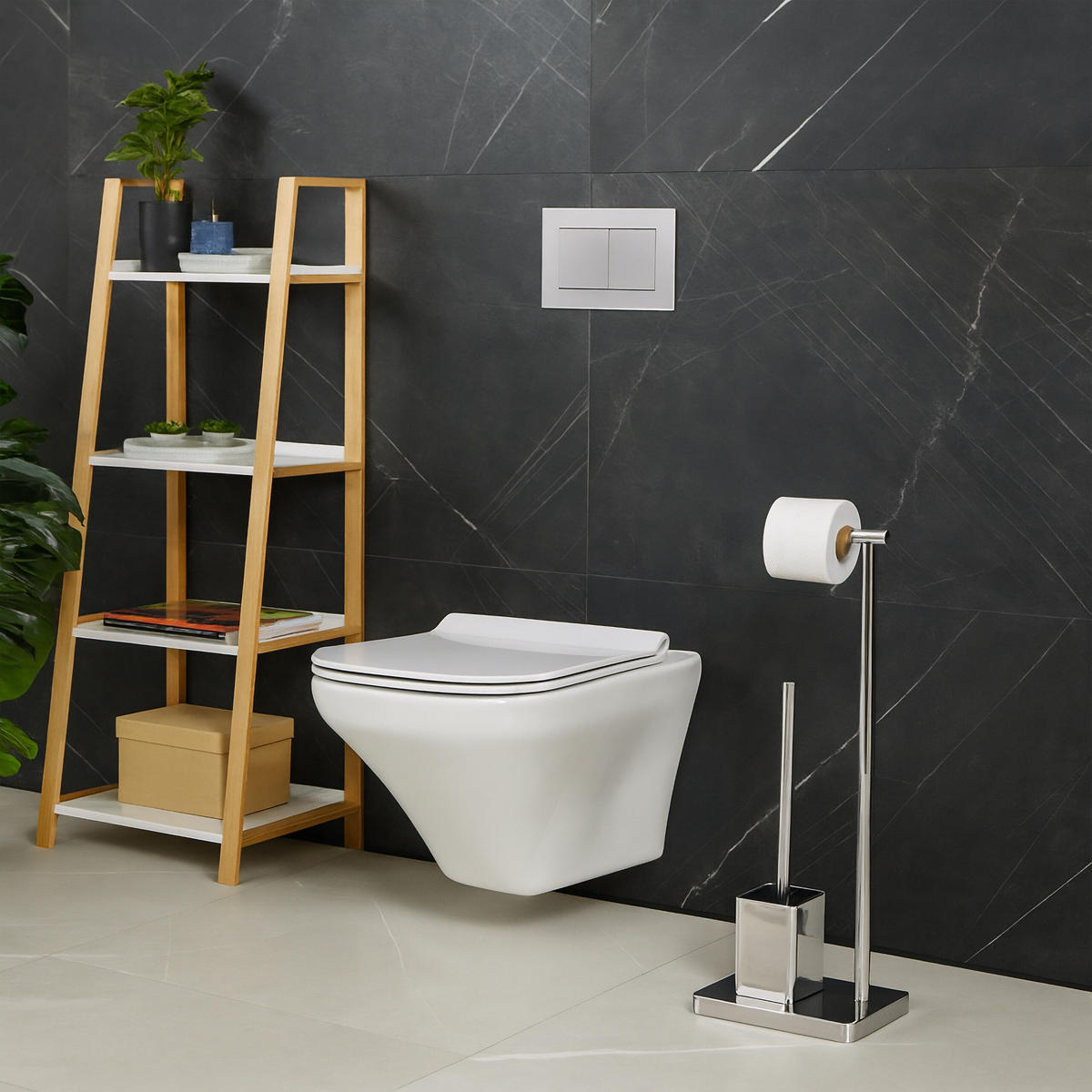 WC-GARNITUR Silber Edelstahl 2 Ersatzbürstenköpfe - Silberfarben, Kunststoff/Metall (23/66.5/18cm) - Relaxdays