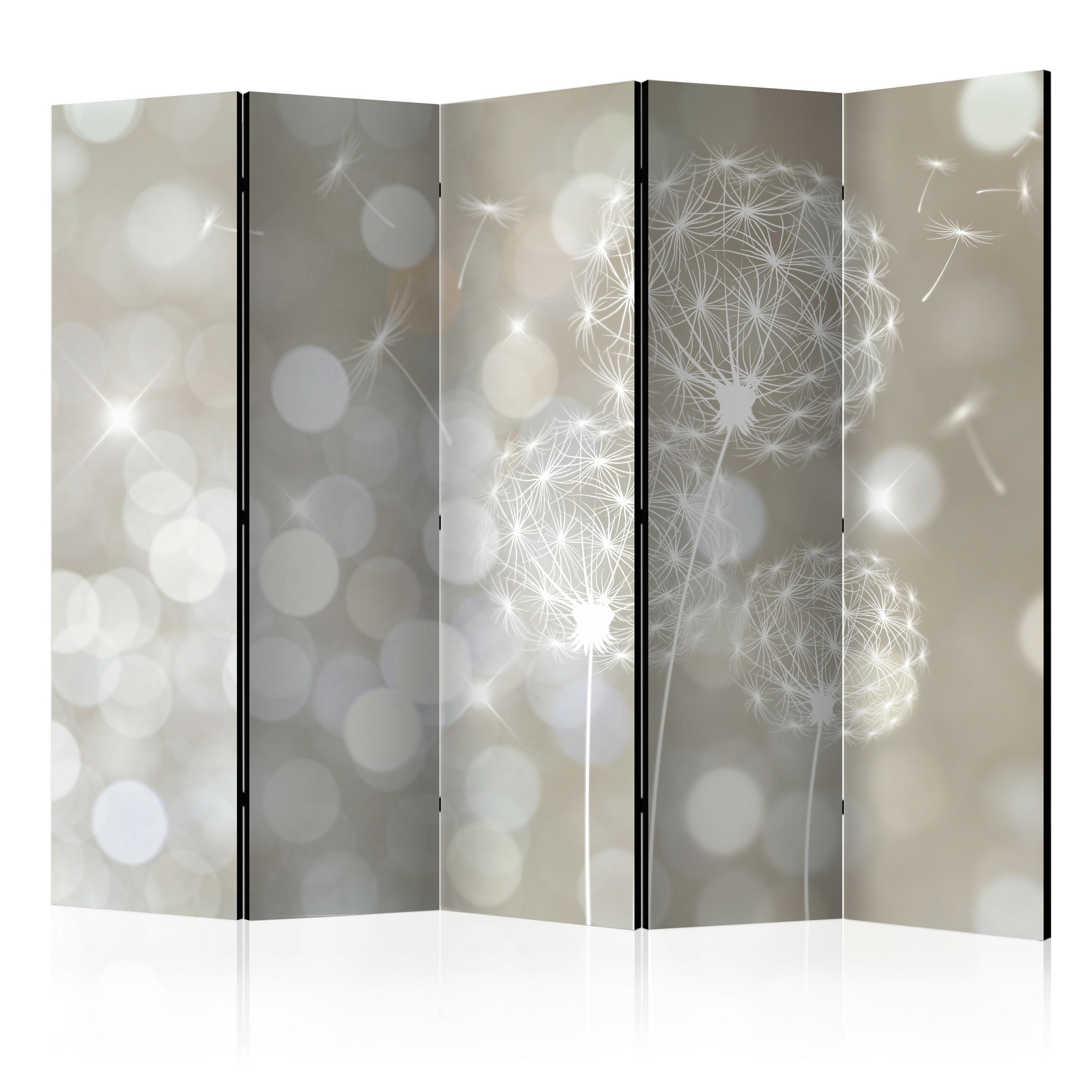 PARAVENT 5-tlg 225x172 cm Pusteblumen Boho - Grau, Holz/Textil (225/172/3cm) - Muralo