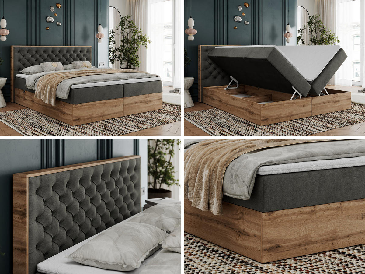 BOXBETT ALBERO 3 - 160/200 Dunkelgrau Velvet - H3 - Dunkelgrau, Holz/Textil (160/200cm) - MKS