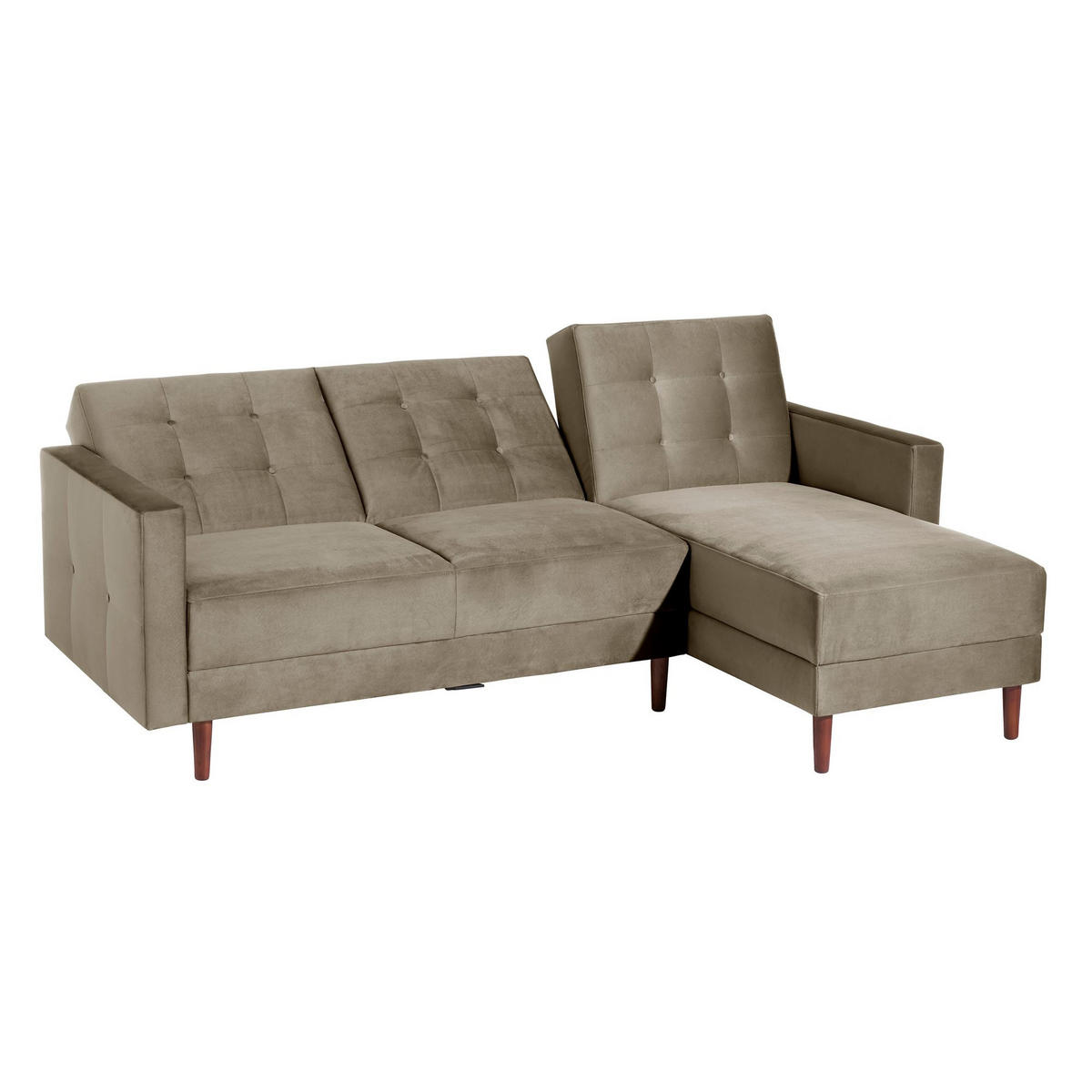 FUNKTIONSSOFA mit Hocker Katunia Samtvelours sahara - Sahara, Kunststoff (222/92/144cm) - 58aufmkessel