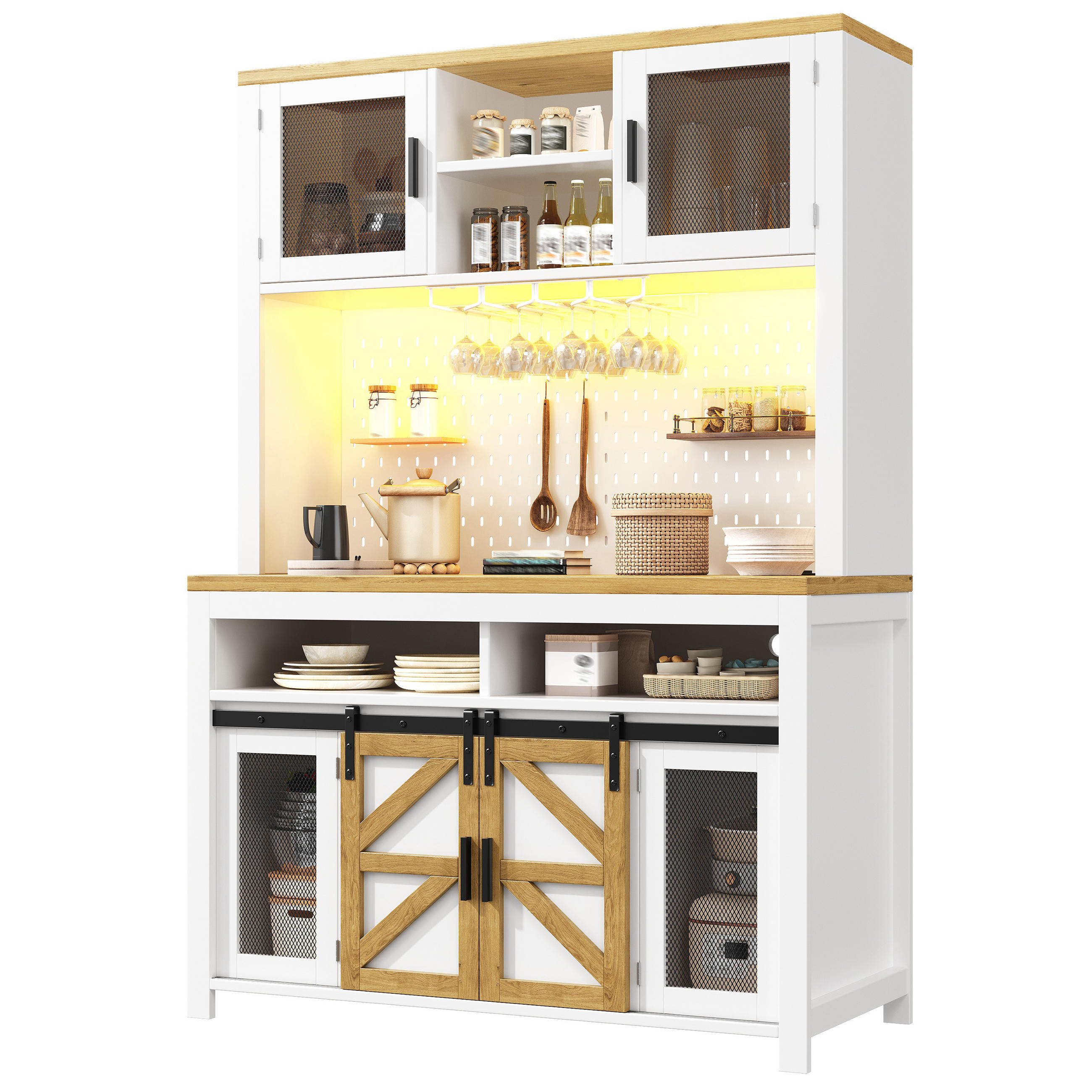 HIGHBOARD i vit med USB-uttag och LED, B120/D40/H174,5 cm, f&ouml;r k&ouml;k och matplats 174.5/120/40 cm
