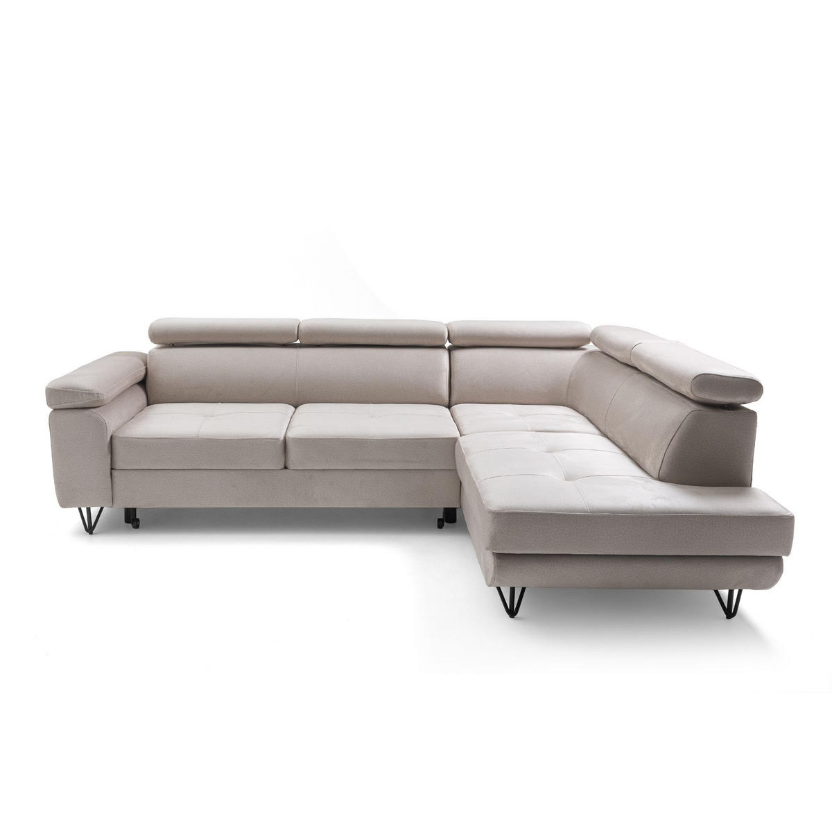 ECKSOFA JUNIOR L Rechts mit Schlaffunktion 194x128 Velours Creme - Creme/Schwarz, Holz/Textil (184/249cm) - Muffo