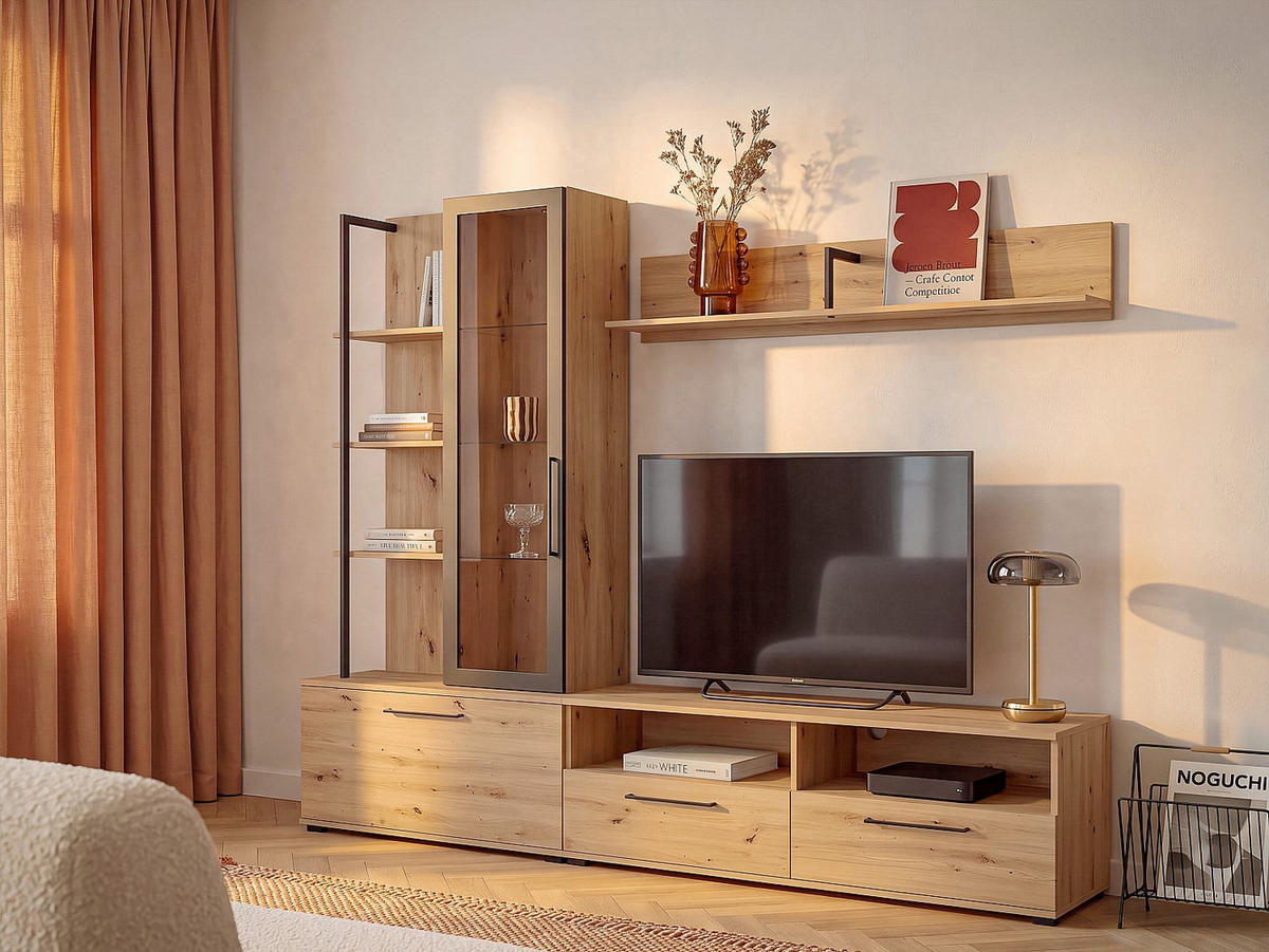 TV-WAND - 229.5 x 35 - holz - naturfarben hell Dublin - Naturfarben, Glas/Holz (229.5/183/35cm) - Vente-Unique