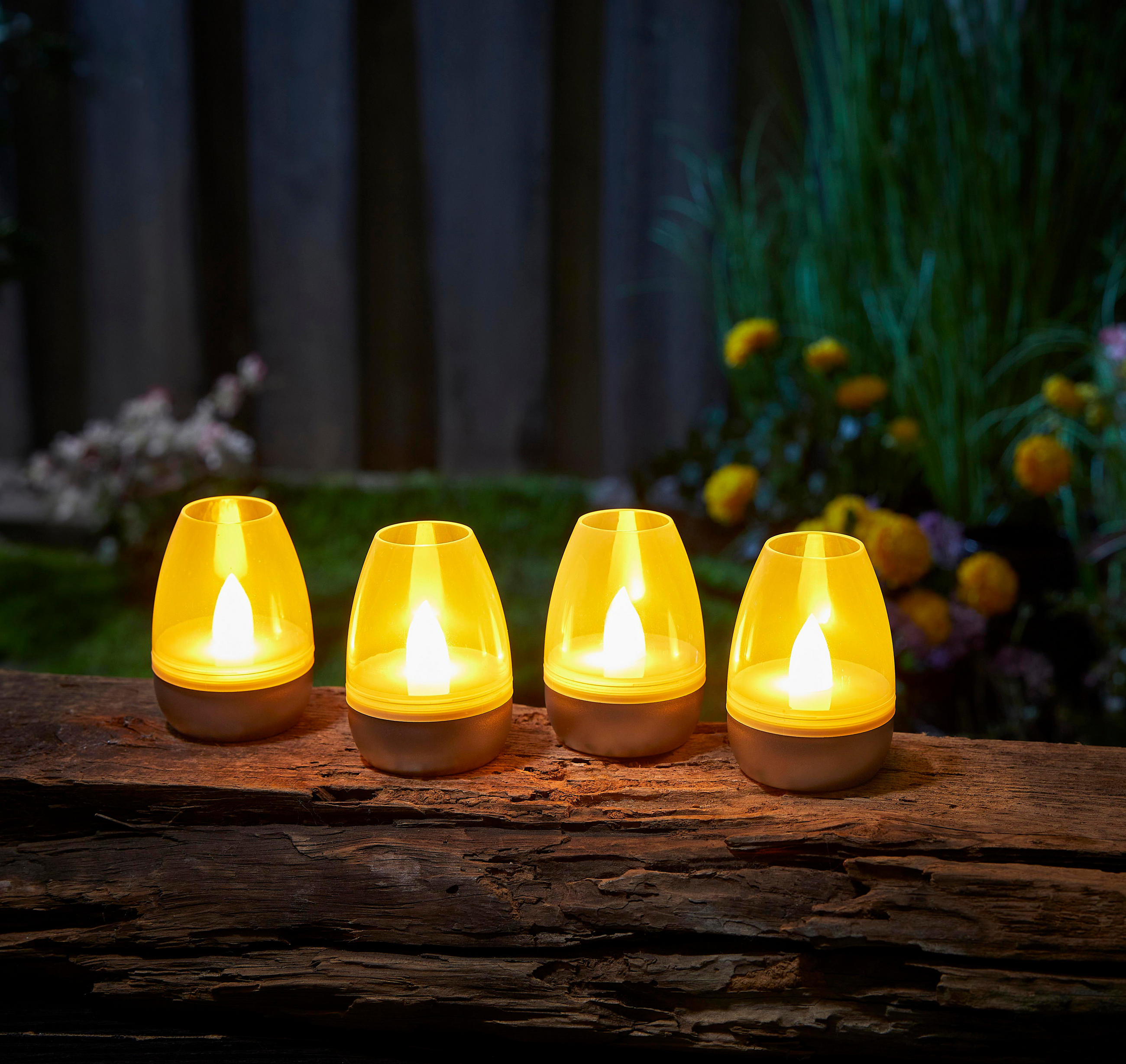 LED-AKKU-LOUNGE-LICHTER 4er-Set mit Touchsensor Kabellos für Innen und Außen RGBW Flackereffekt Silber Transparent- - Silberfarben, Kunststoff (5/5/7cm) - Northpoint