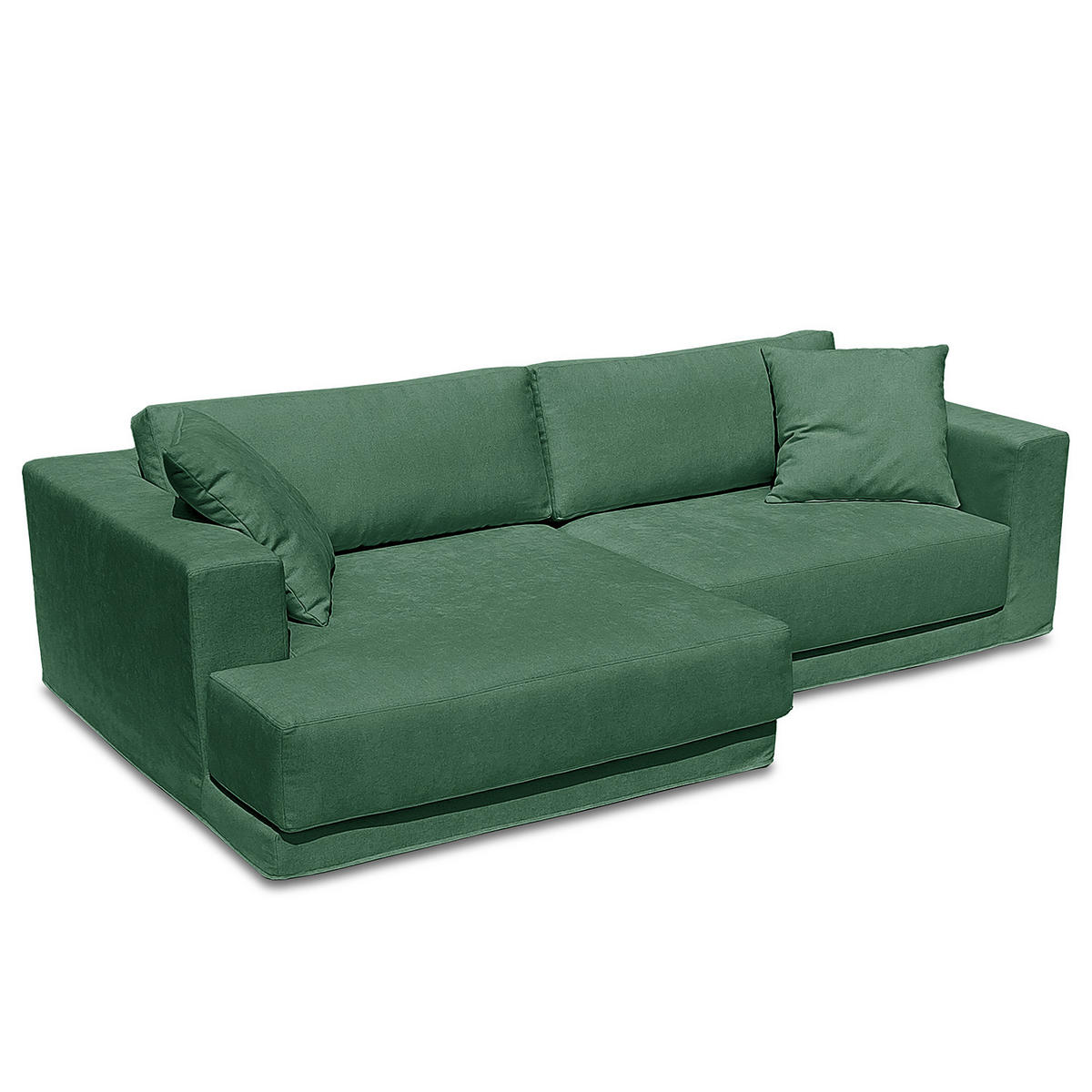 ECKSOFA mit Wechselbezug - Longchair, Webstoff - Schwarz/Grün, Kunststoff/Textil (260/155cm) - home24