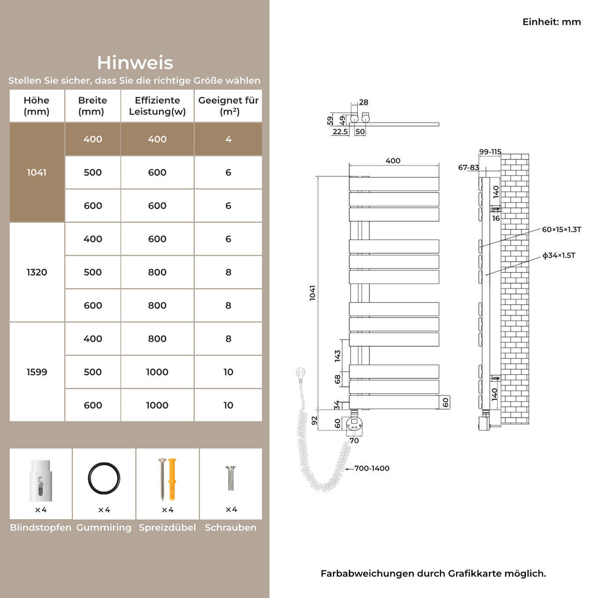 HANDTUCHHEIZKÖRPER 104,1/40 cm weiß elektrisch 400 W mit WLAN-Thermostat - Weiß, Metall (40/104/5.9cm) - S'AFIELINA