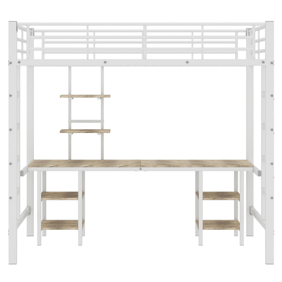 ETAGENBETT 90/200 cm weiß aus Metall und MDF mit Schreibtisch und Regalen - Weiß, Holzwerkstoff (90/200cm) - OKWISH