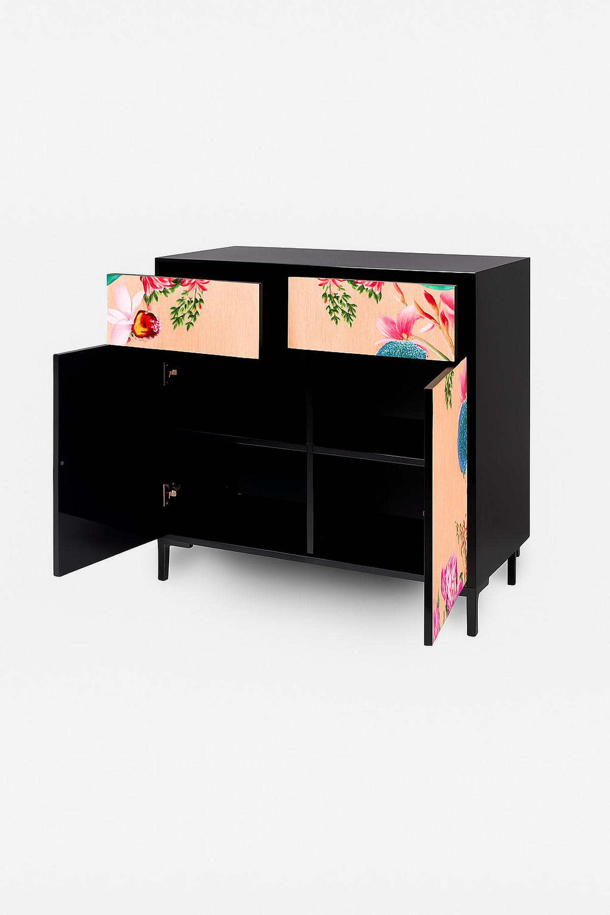 SIDEBOARD MDF 2 Türen und 2 Schubladen mit Waldmuster ALISE EXOTIC ORHIDEA - Beige, Holzwerkstoff (90/84/45cm) - RNT By Really Nice Things