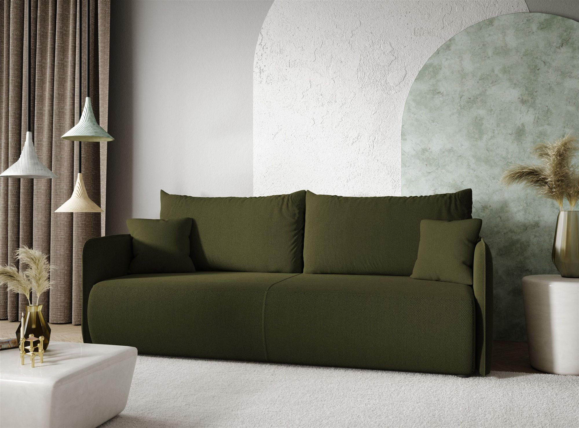 SCHLAFSOFA Calgary - Grün, Holzwerkstoff/Textil (216/86/105cm) - Fun Möbel
