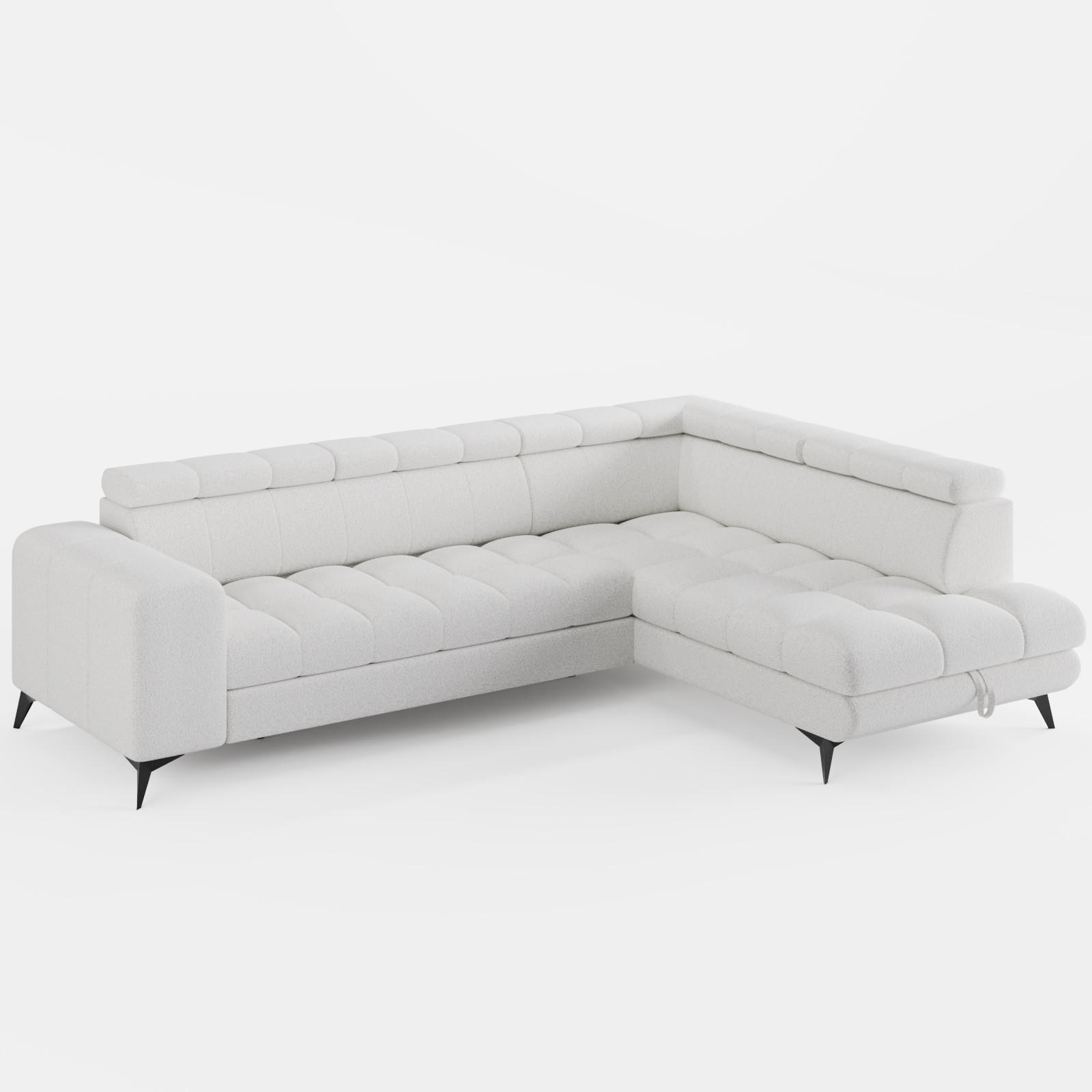 ECKSOFA CANDY CANE Rechts Weiß Bouclé-Stoff mit Schlaffunktion und Bettkasten - Weiß, Textil (264/192cm) - Barchello