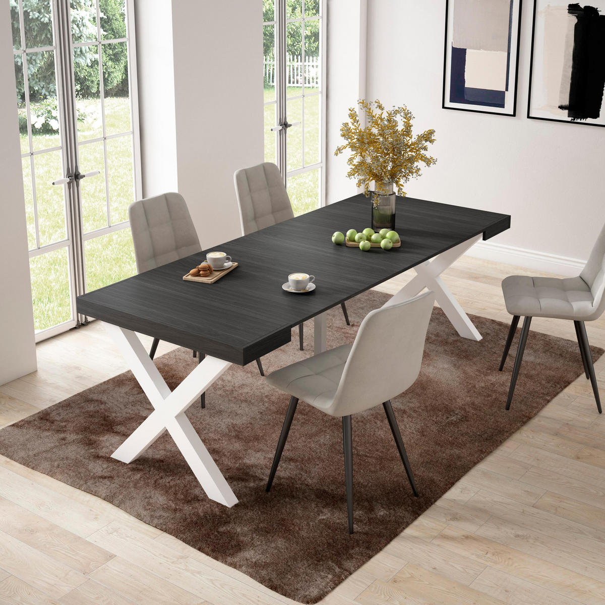 KONSOLENTISCH ausziehbar 58 bis 222cm, für 10 Gäste, schwarz, 90/58/73cm - Schwarz, Holzwerkstoff (90/222/73cm) - Skraut Home