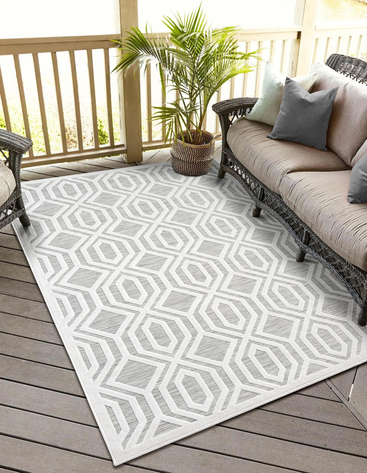 OUTDOORTEPPICH Fantasia Hellgrau,Silberfarben,Creme 160/230 cm - Hellgrau, Textil (160/230cm) - My-Rug