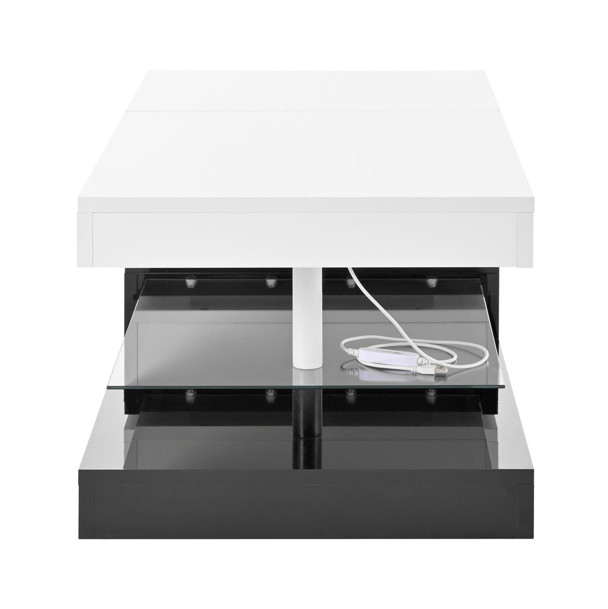 COUCHTISCH aus Spanplatte und Glas 90x45x35,5 cm Schwarz-Weiß mit LED-Beleuchtung - Weiß, Holzwerkstoff (90/45/35.5cm) - IVMEU