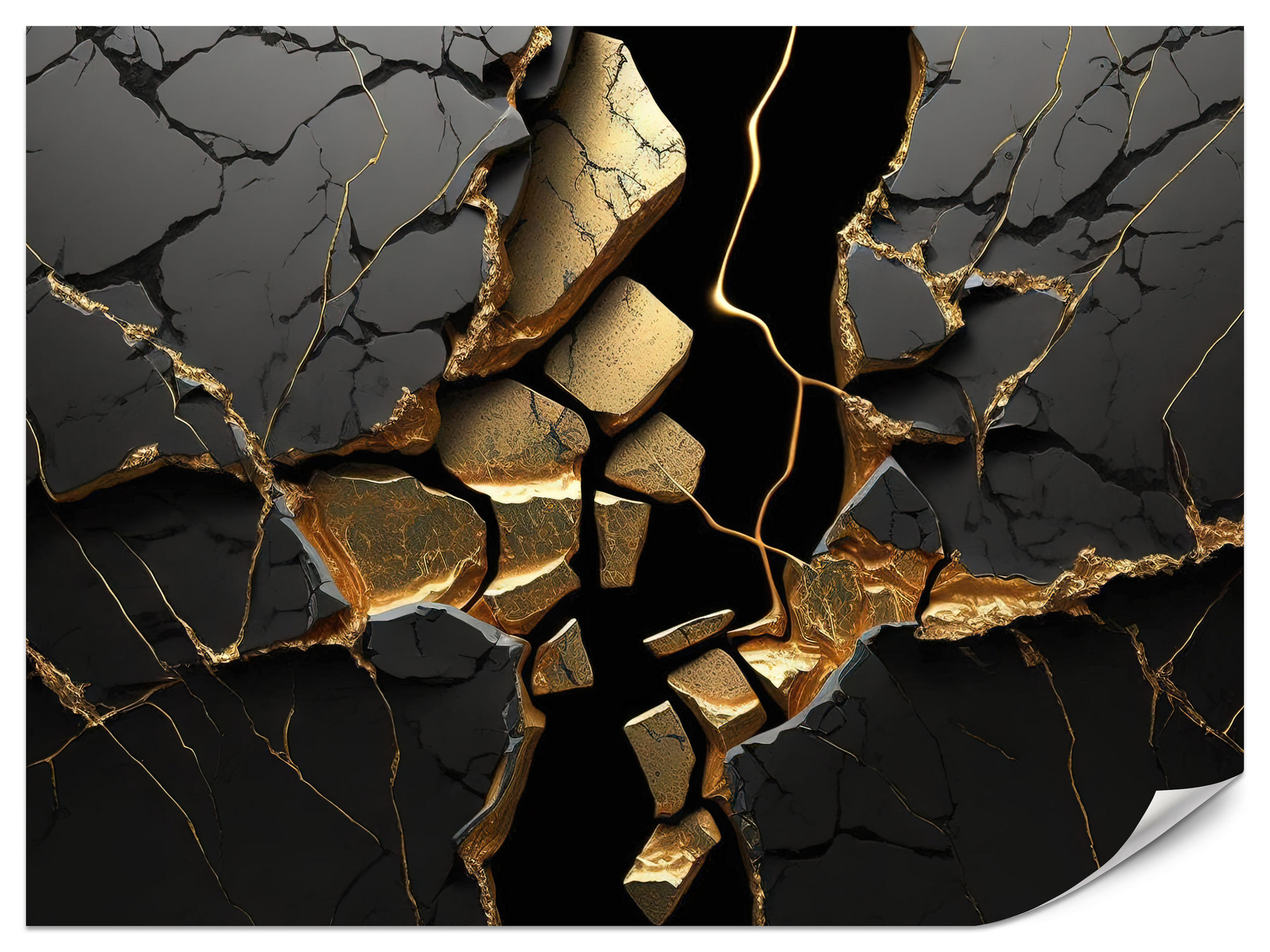 FOTOTAPETE für Wohnzimmer Schwarzer Abstrakter Marmor Gold Risse Wand 200x140 - Schwarz, Papier (200/140cm) - Muralo