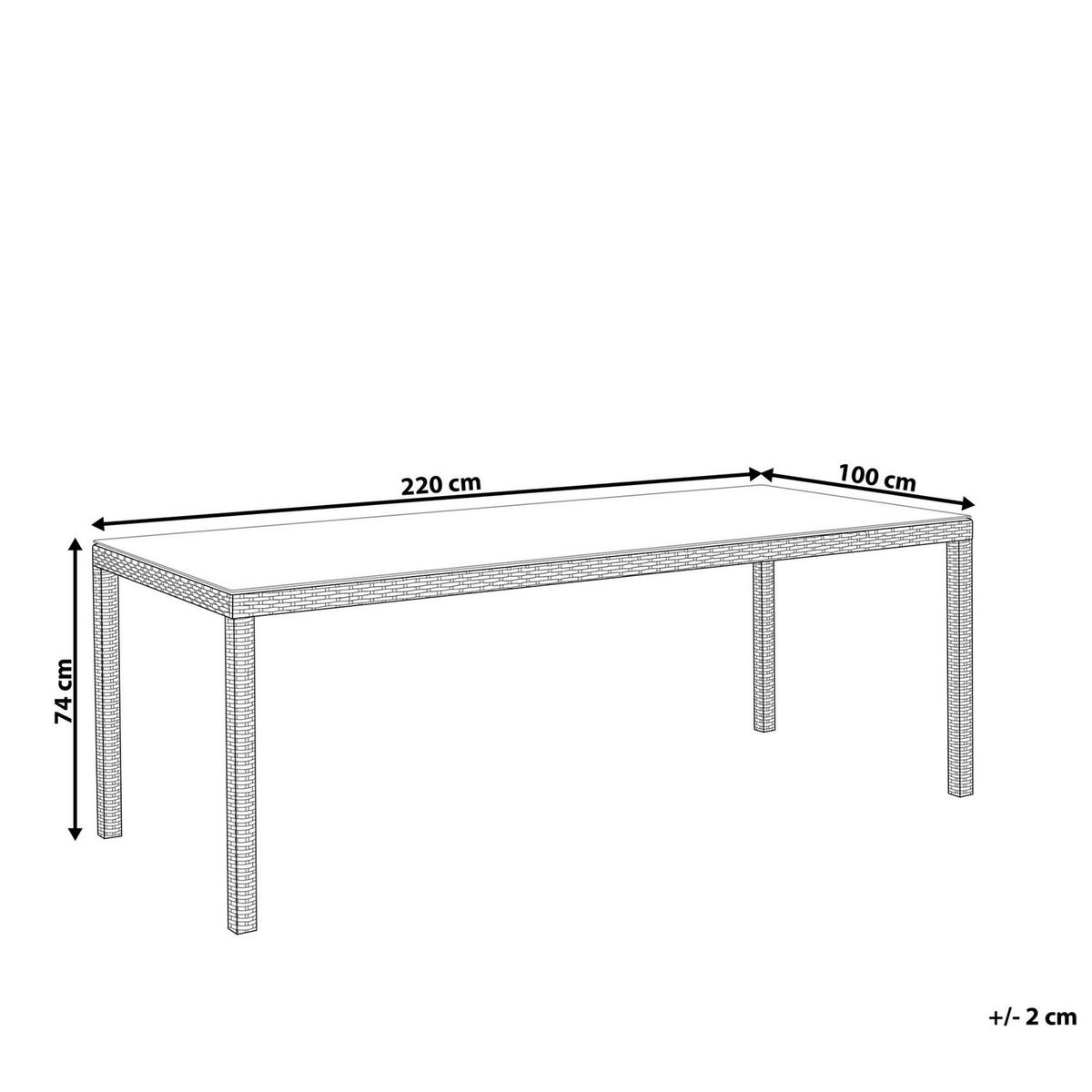GARTENTISCH Rattan weiß Glasplatte 220/100 cm Italy - Weiß, Kunststoff (220/100/74cm) - Beliani