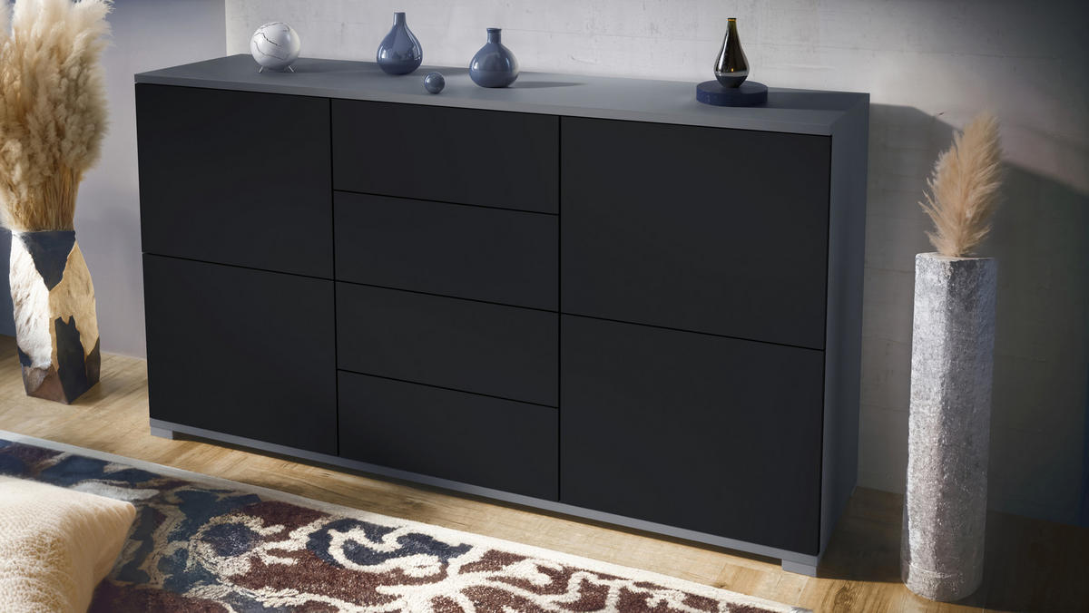 SIDEBOARD Rova Schwarz matt - Schwarz, Holzwerkstoff (138.5/75.5/35cm) - Vladon