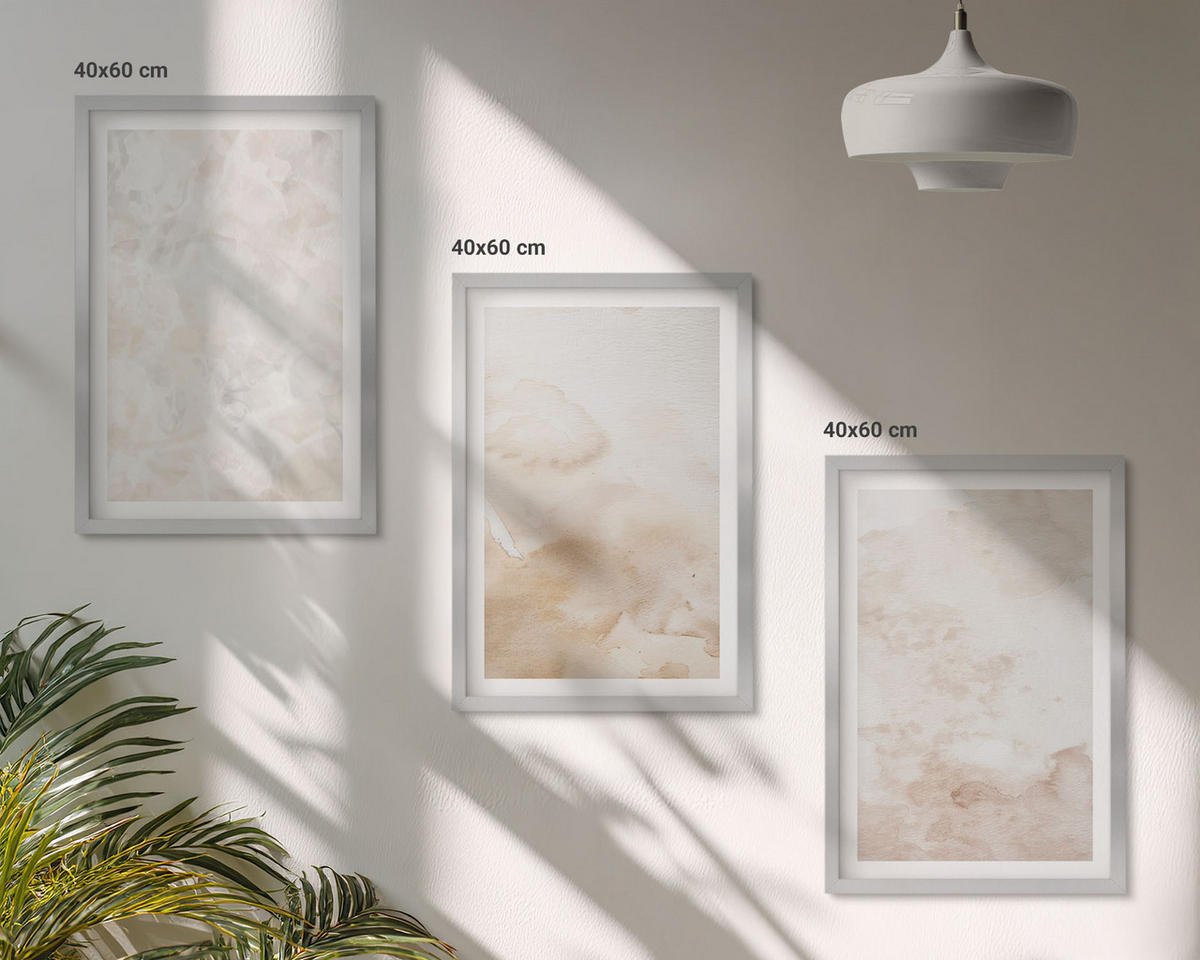 WANDBILDER 3er Set - 40x60 cm Silberner Rahmen - Modische Pastelltexturen - Silberfarben, Kunststoff (40/60cm) - ArtPrintCave