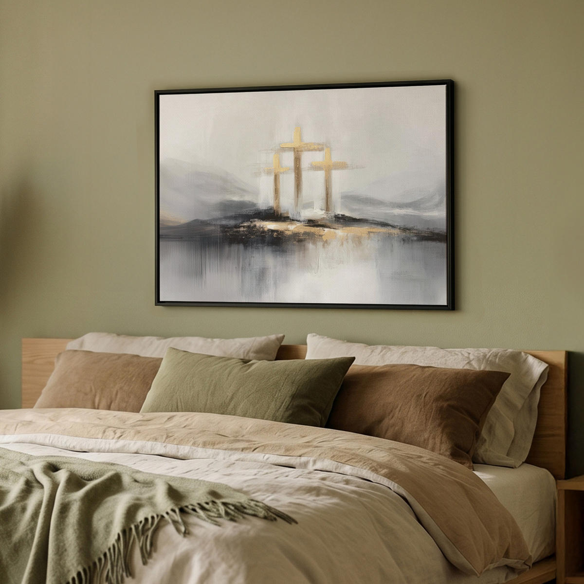LEINWAND Bilder mit Rahmen - Abstrakt - Malerei - Christentum - Kreuz - 80x60 - Weiß, Textil (80/60cm) - MuchoWow