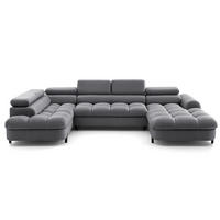 ECKSOFA U-Form BOWL U Links mit Schlaffunktion 125x265 Velours Dunkelgrau - Dunkelgrau/Schwarz, Holz/Textil (339/90/195cm) - Muffo