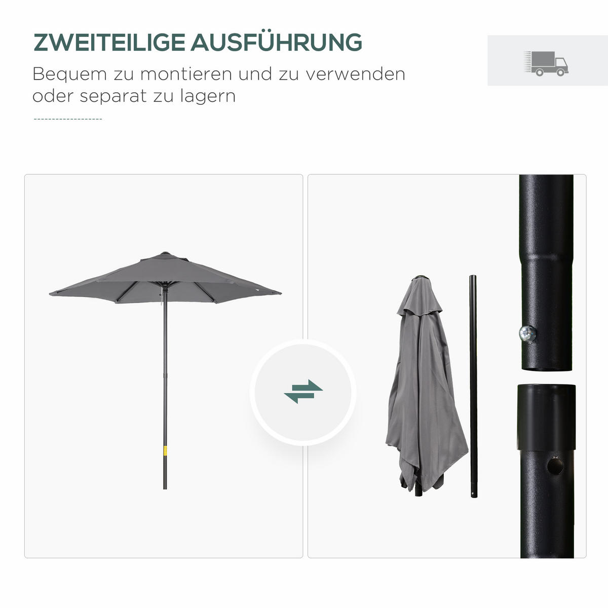 SONNENSCHIRM Ø196 cm, Dunkelgrau - Dunkelgrau, Kunststoff (196/196cm) - Outsunny
