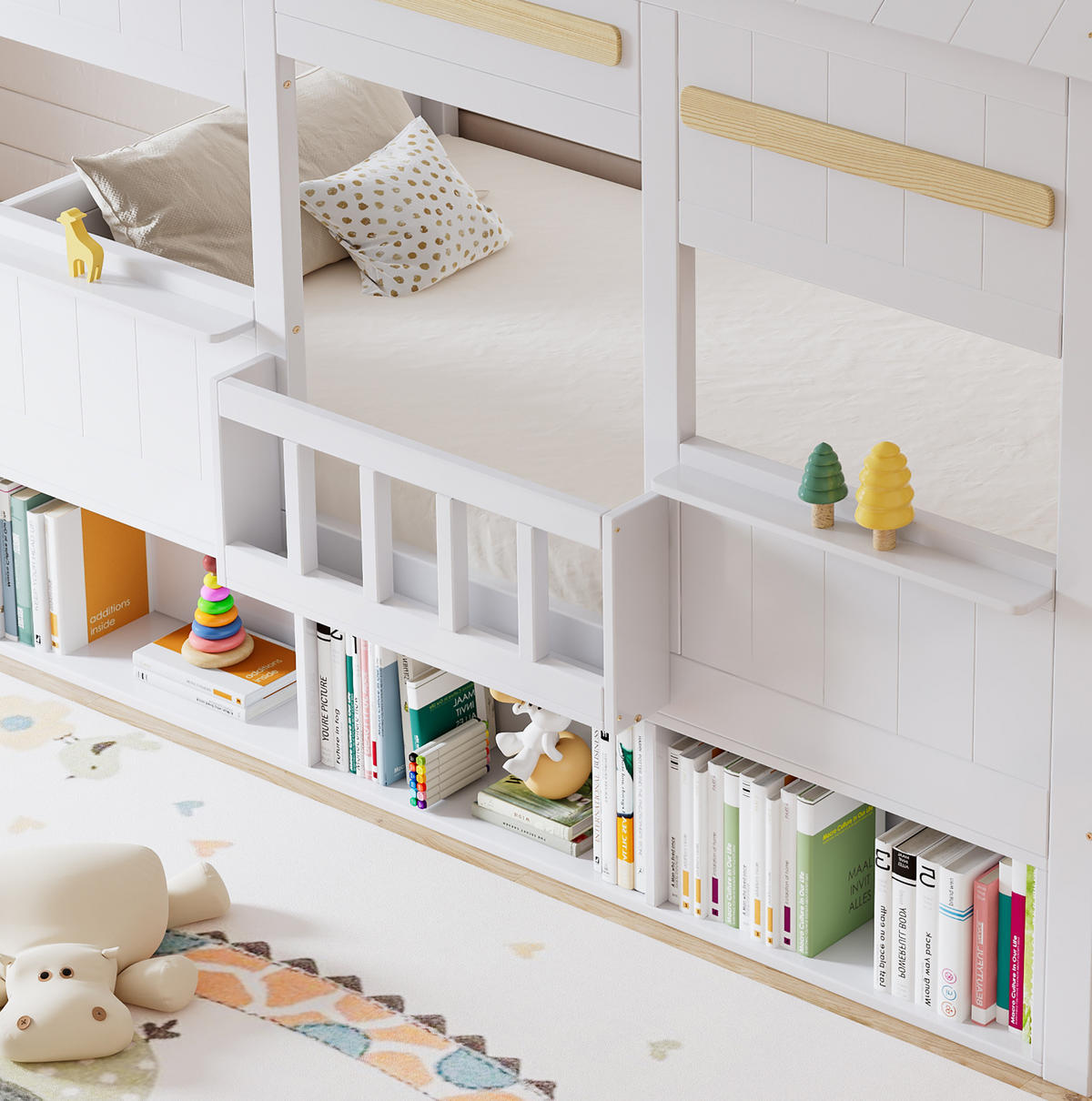 HAUSBETT 90/200 cm Weiß aus Kiefer und MDF mit Bücherregal - Weiß, Holz (90/200cm) - OKMYHOME